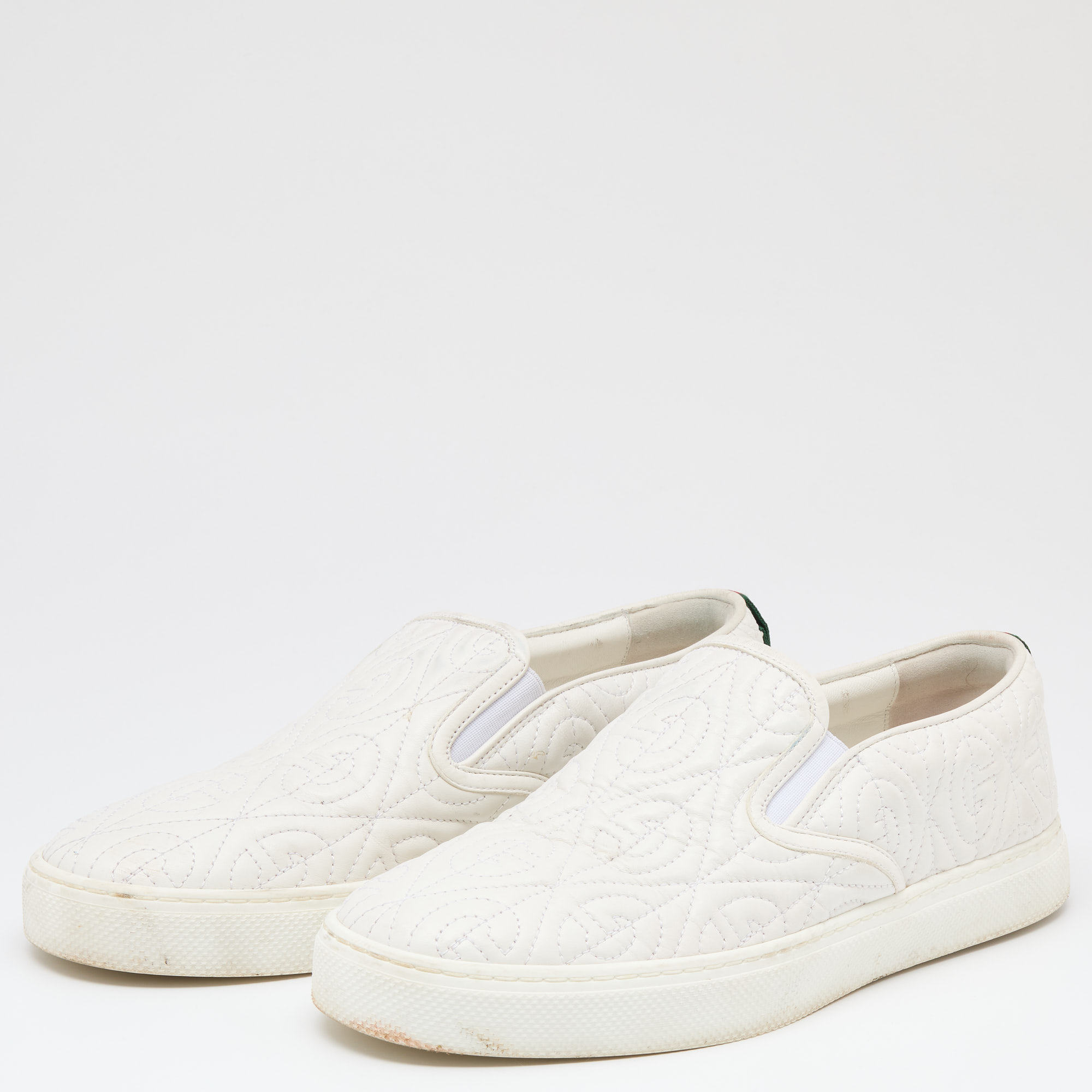 

Gucci White Leather Dublin G Rhombus Slip On Sneakers Size