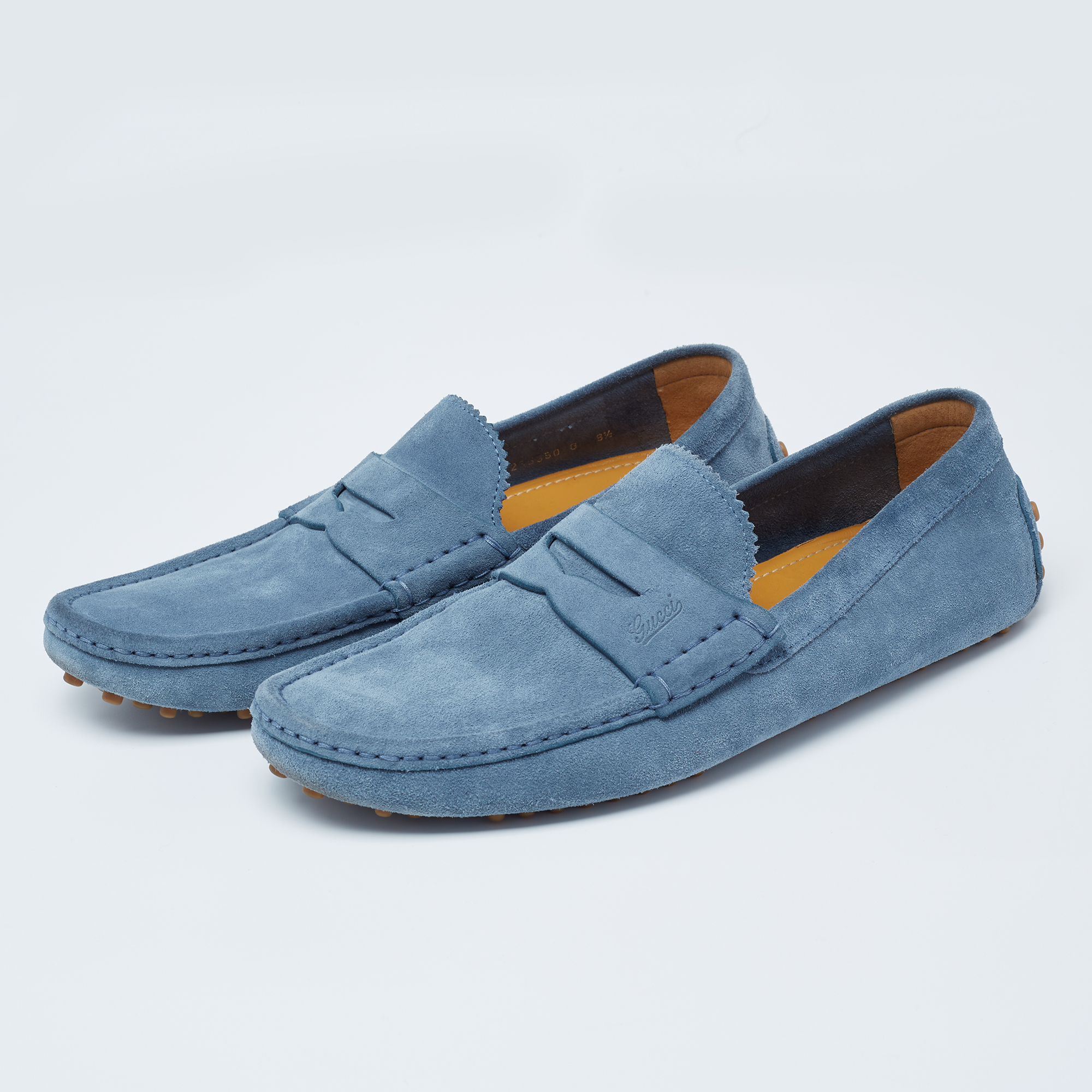 

Gucci Blue Suede Slip On Driving Loafers Size