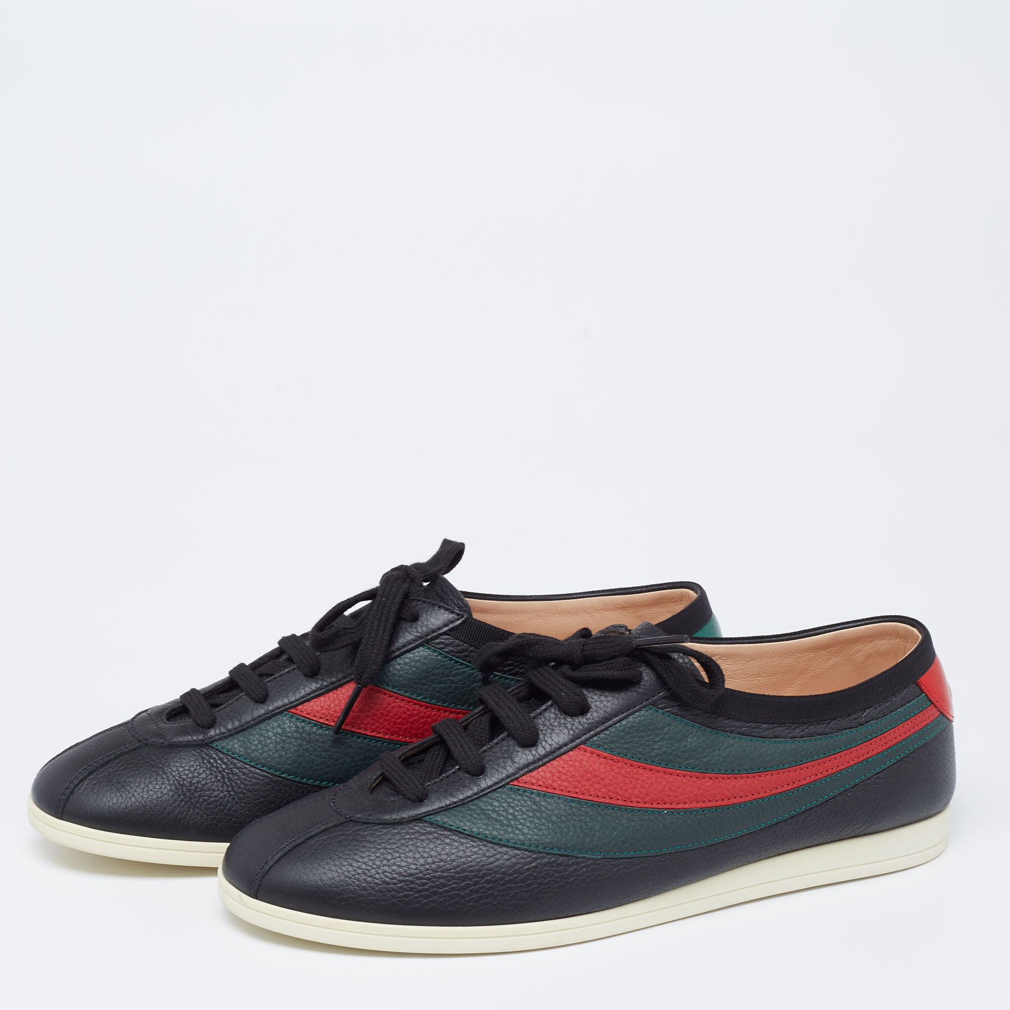 

Gucci Black Leather Falacer Web Low-Top Sneakers Size