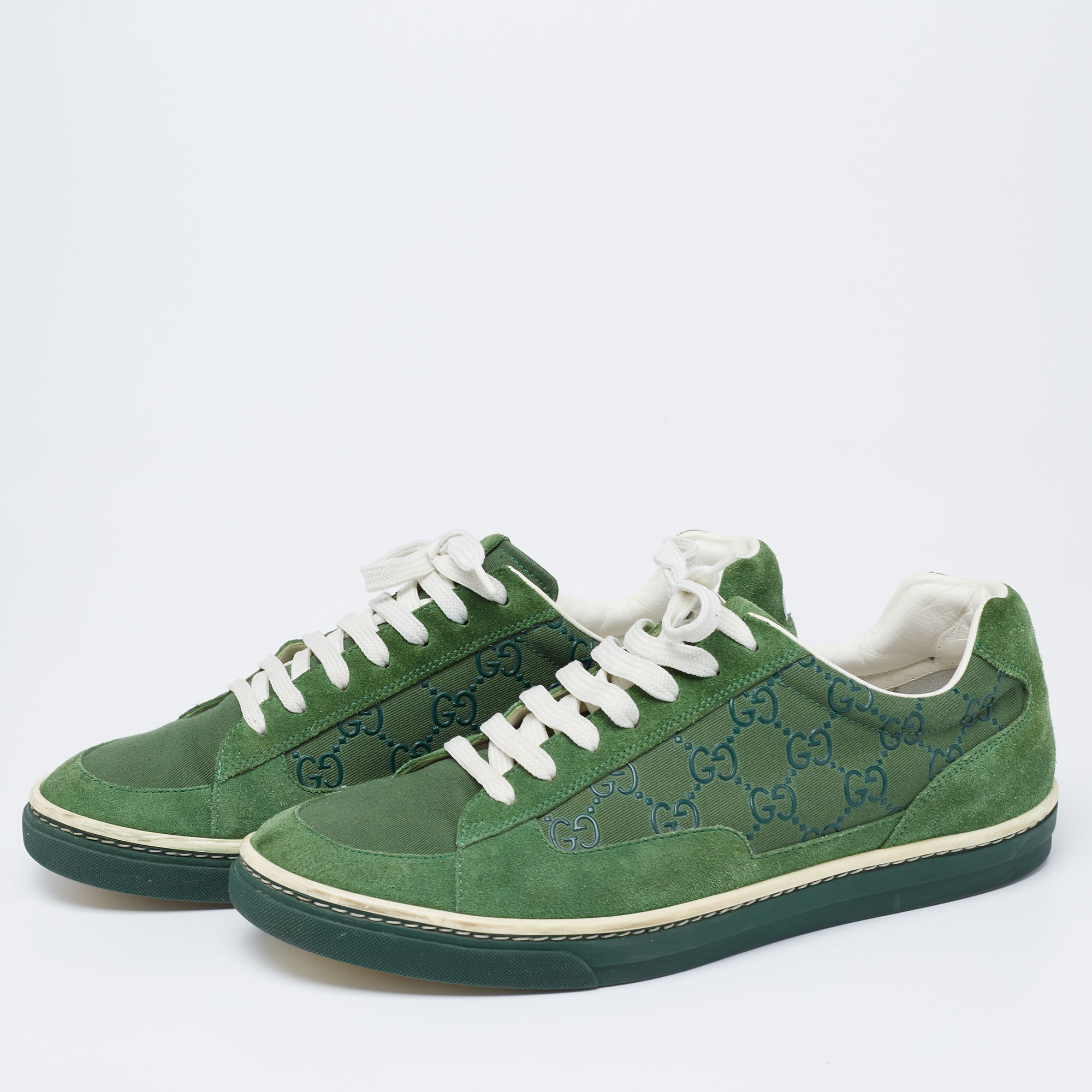 

Gucci Green Suede and GG Canvas Low-Top Sneakers Size