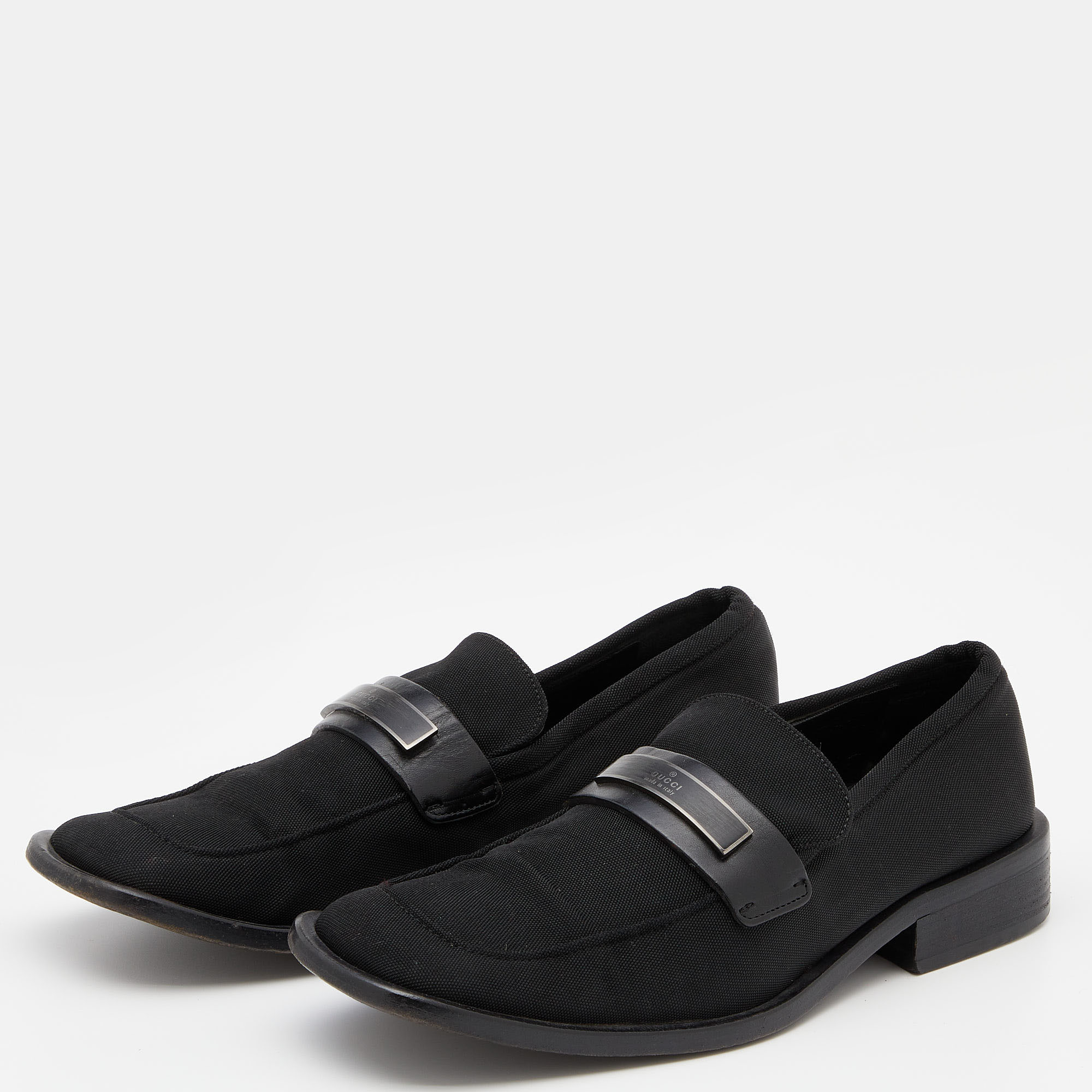 

Gucci Black Canvas Slip On Loafers Size