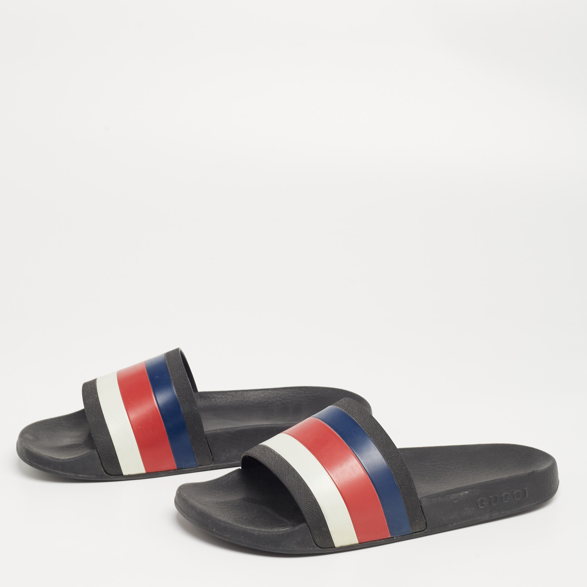 

Gucci Multicolor Rubber Web Flat Slides Size, Black
