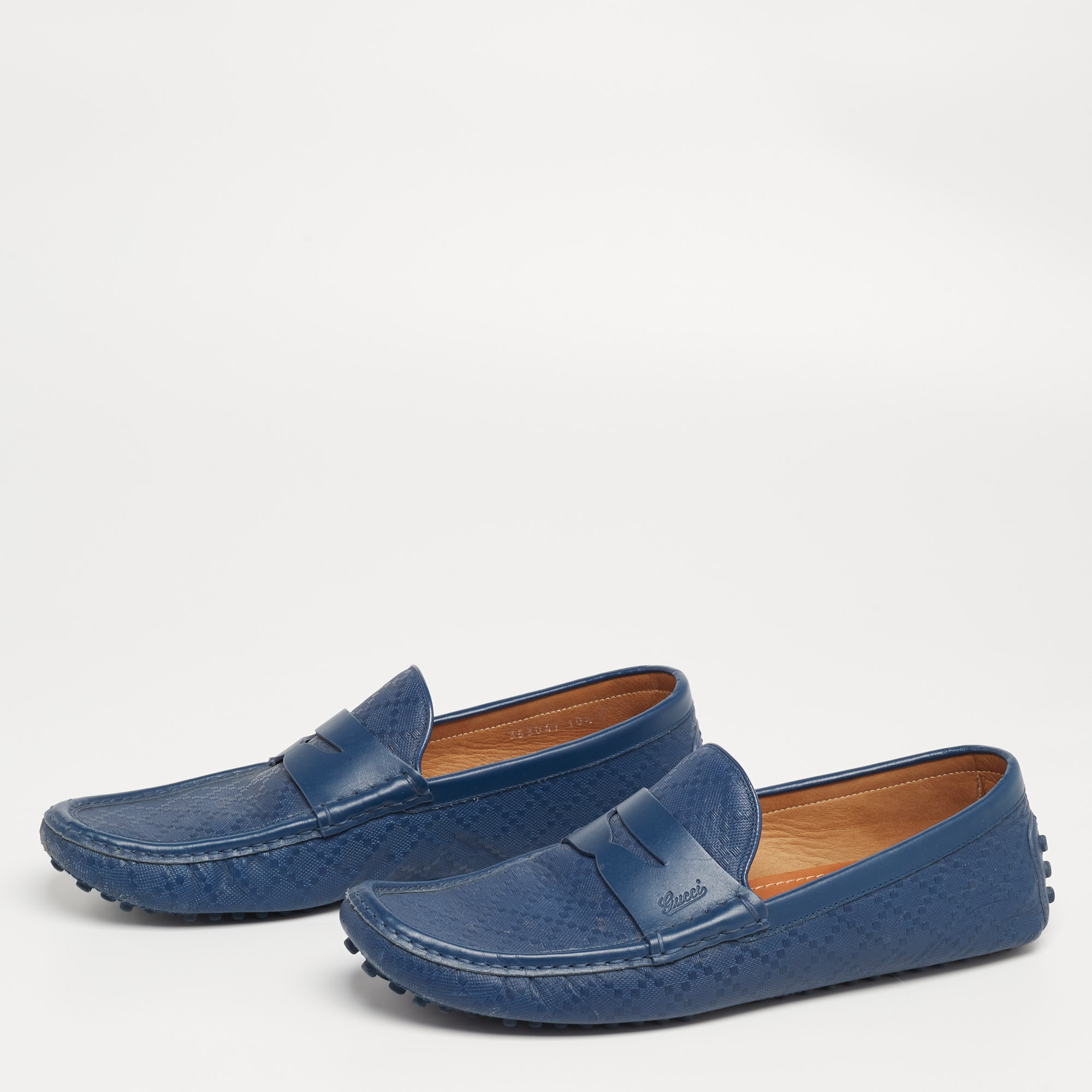 

Gucci Blue Diamante Leather Penny Loafers Size