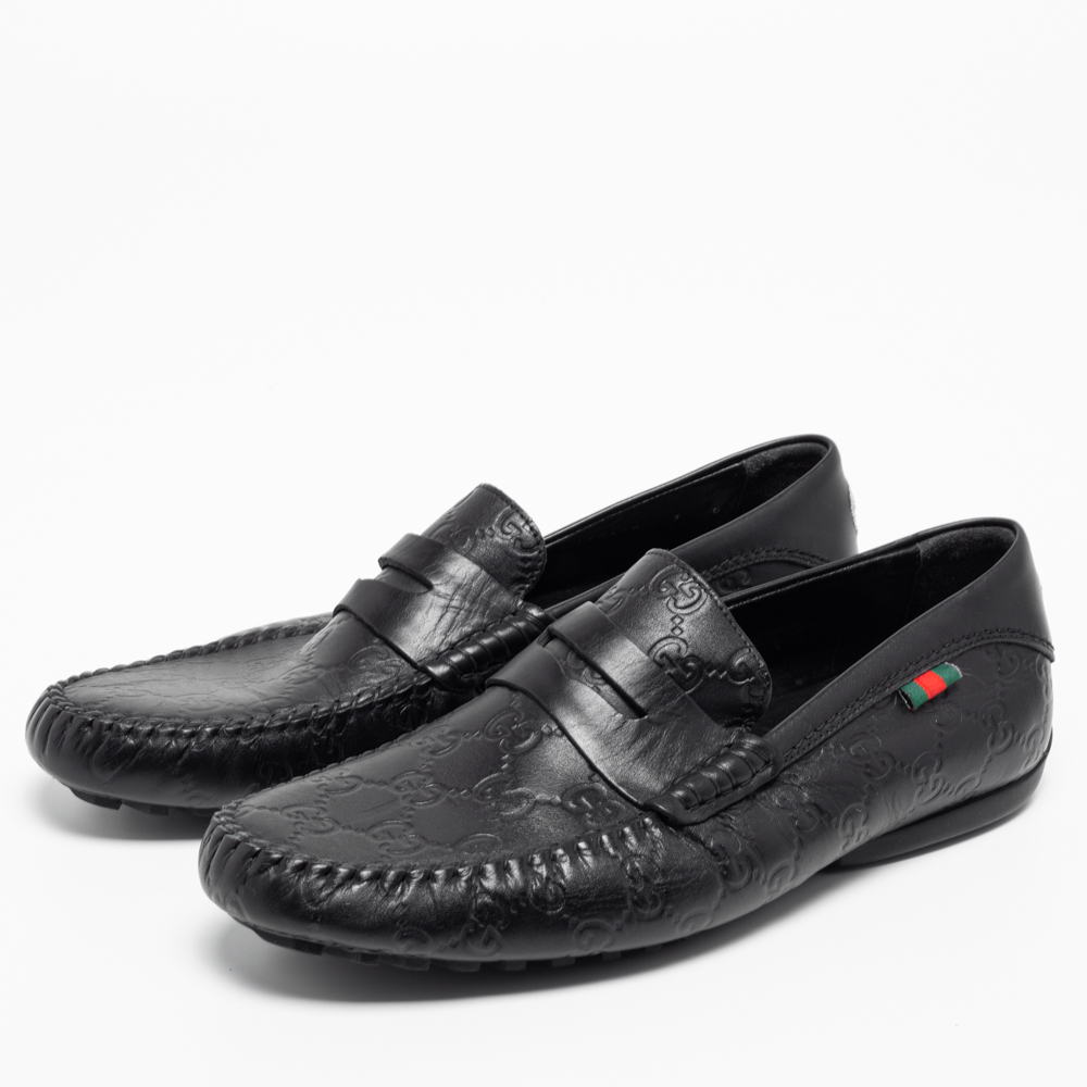 

Gucci Black Guccissima Leather Interlocking G Penny Loafers Size