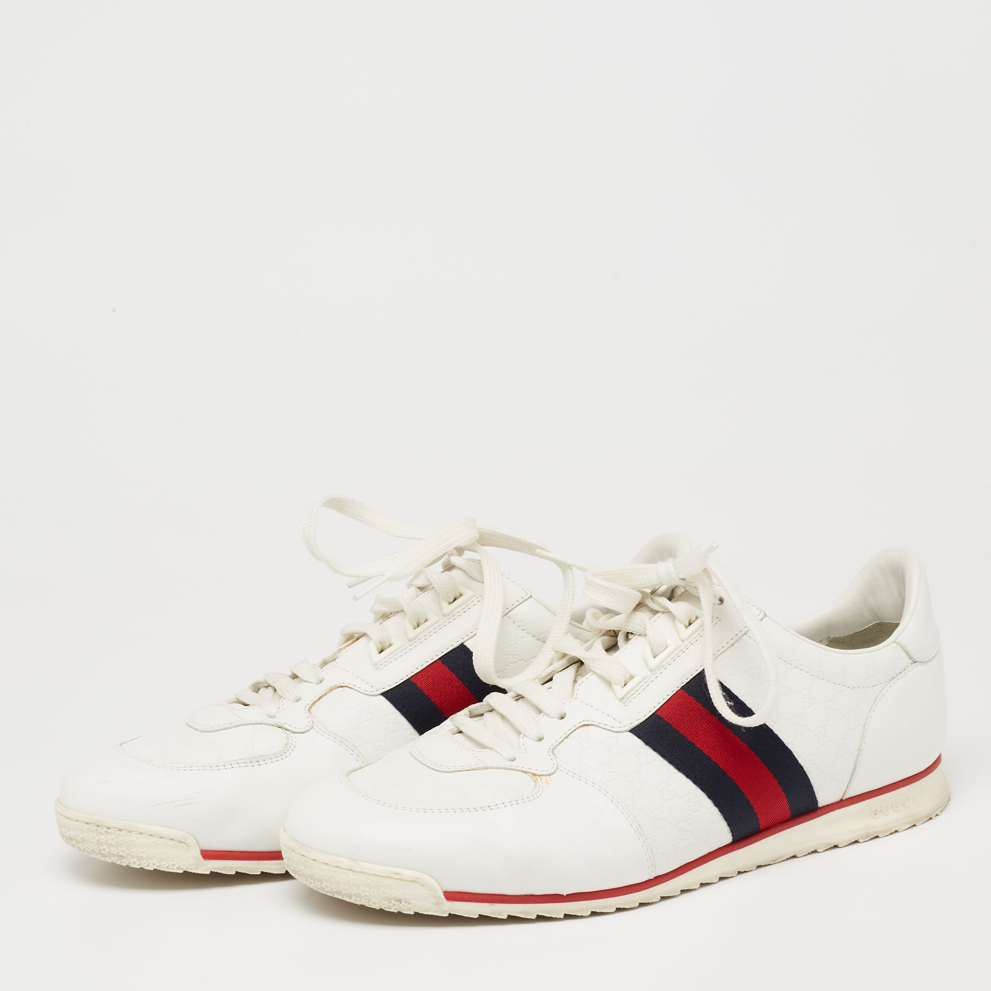 

Gucci White Micro Guccissima Leather Torino Web Detail Low Top Sneakers Size