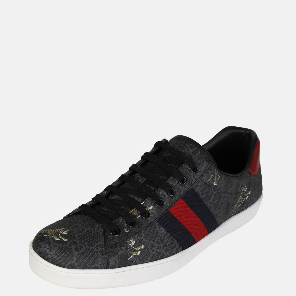 

Gucci Black/Grey GG Supreme Canvas Ace Tigers Sneakers Size UK 10.5