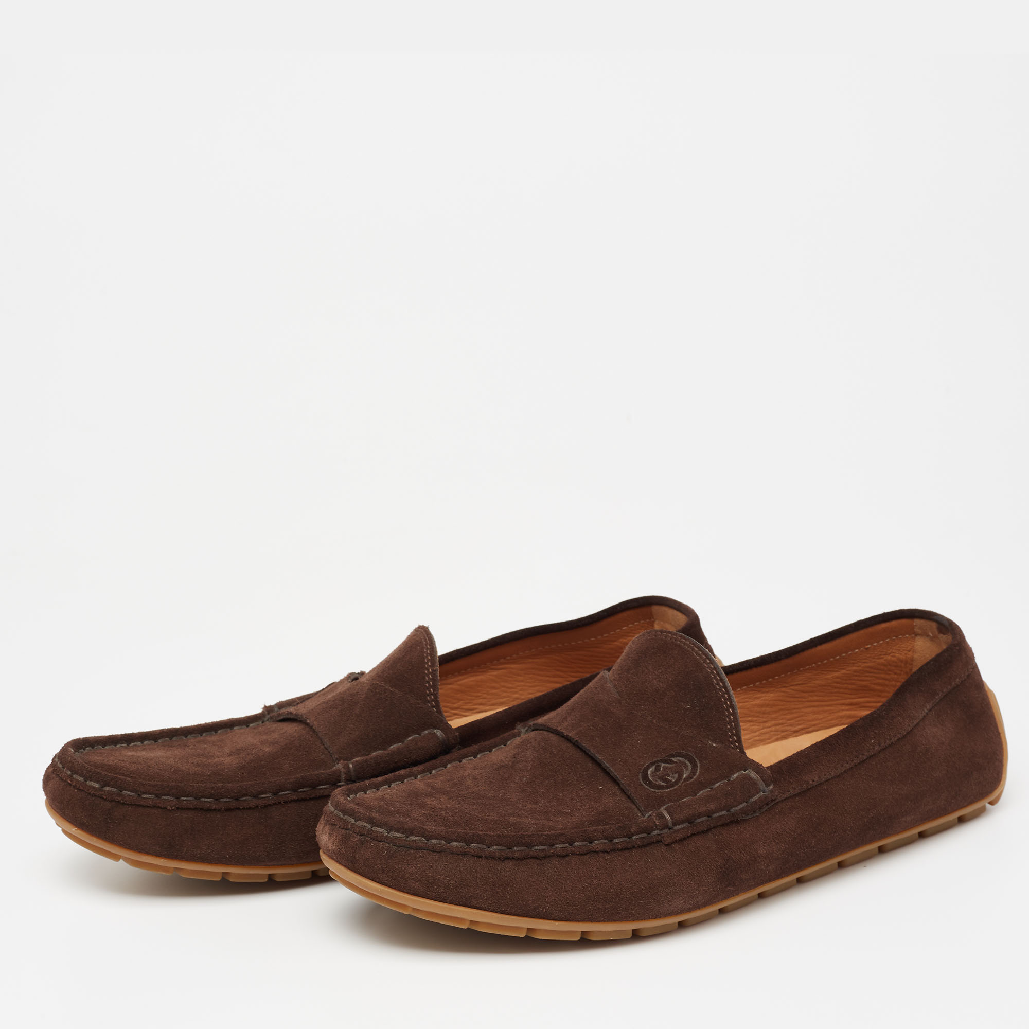 

Gucci Dark Brown Suede Slip-On Penny Loafers Size