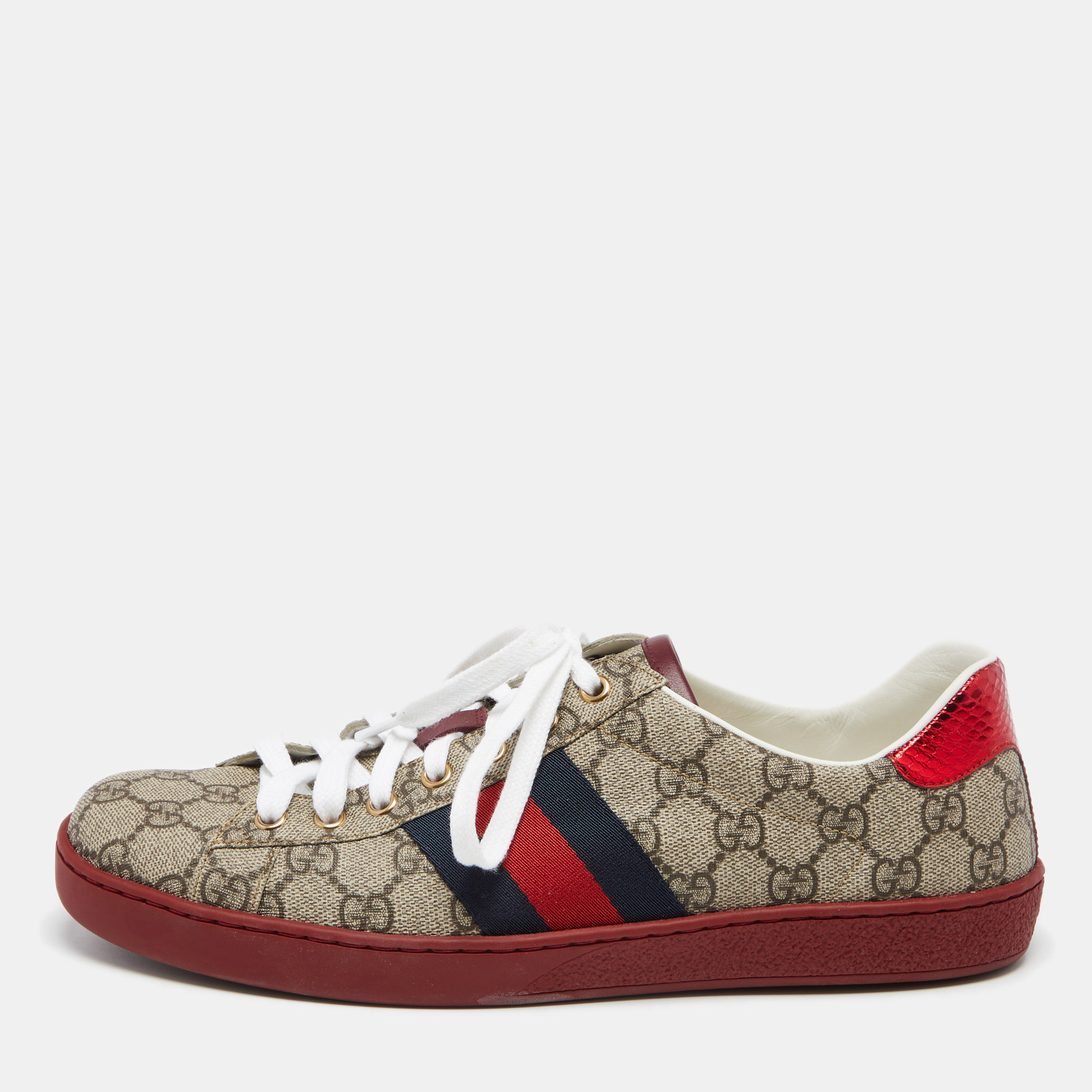 Pre-owned Gucci Multicolor Gg Supreme Canvas Ace Web Low Top Sneakers Size 42.5