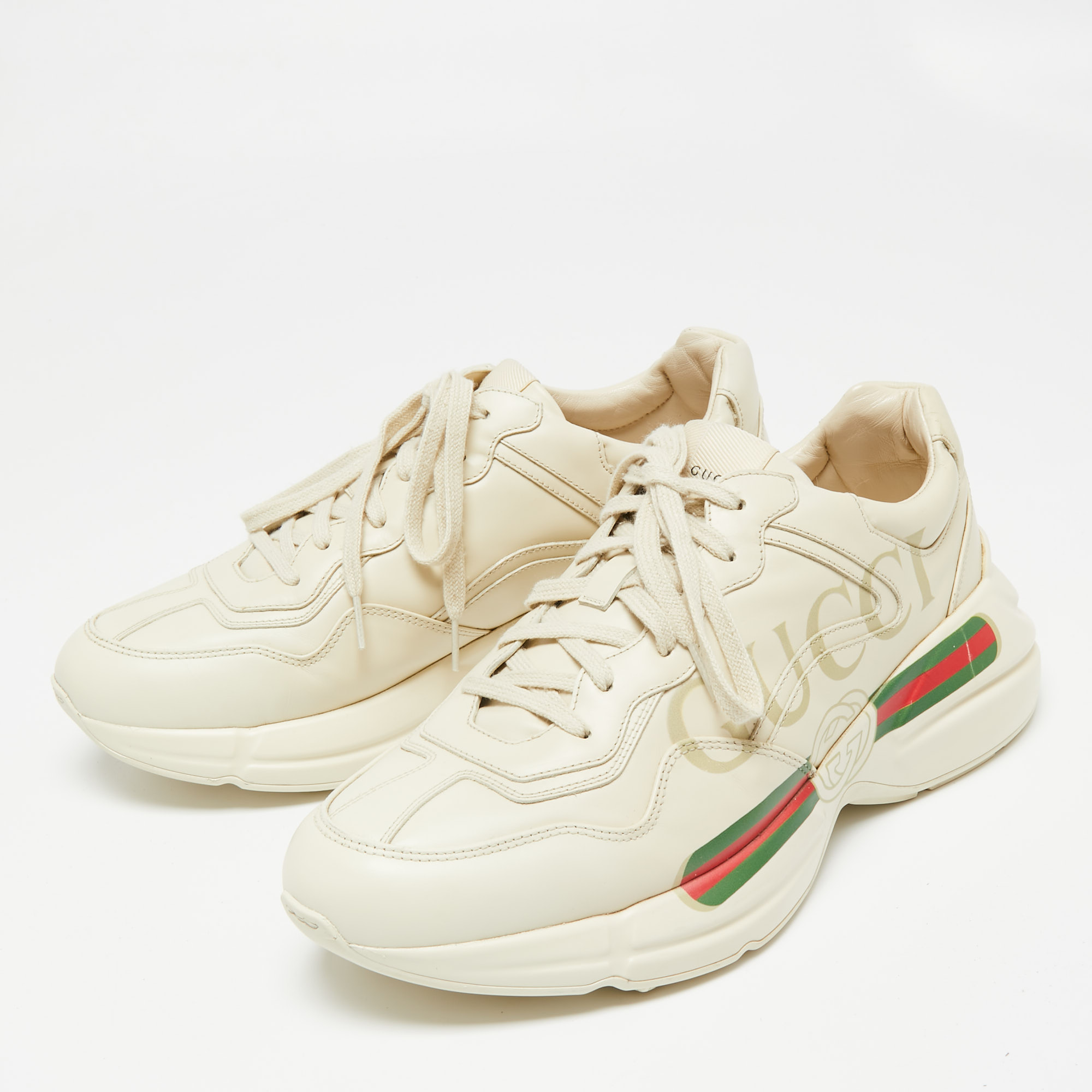 

Gucci Ivory Leather Rhyton Vintage Logo Platform Sneakers Size, White