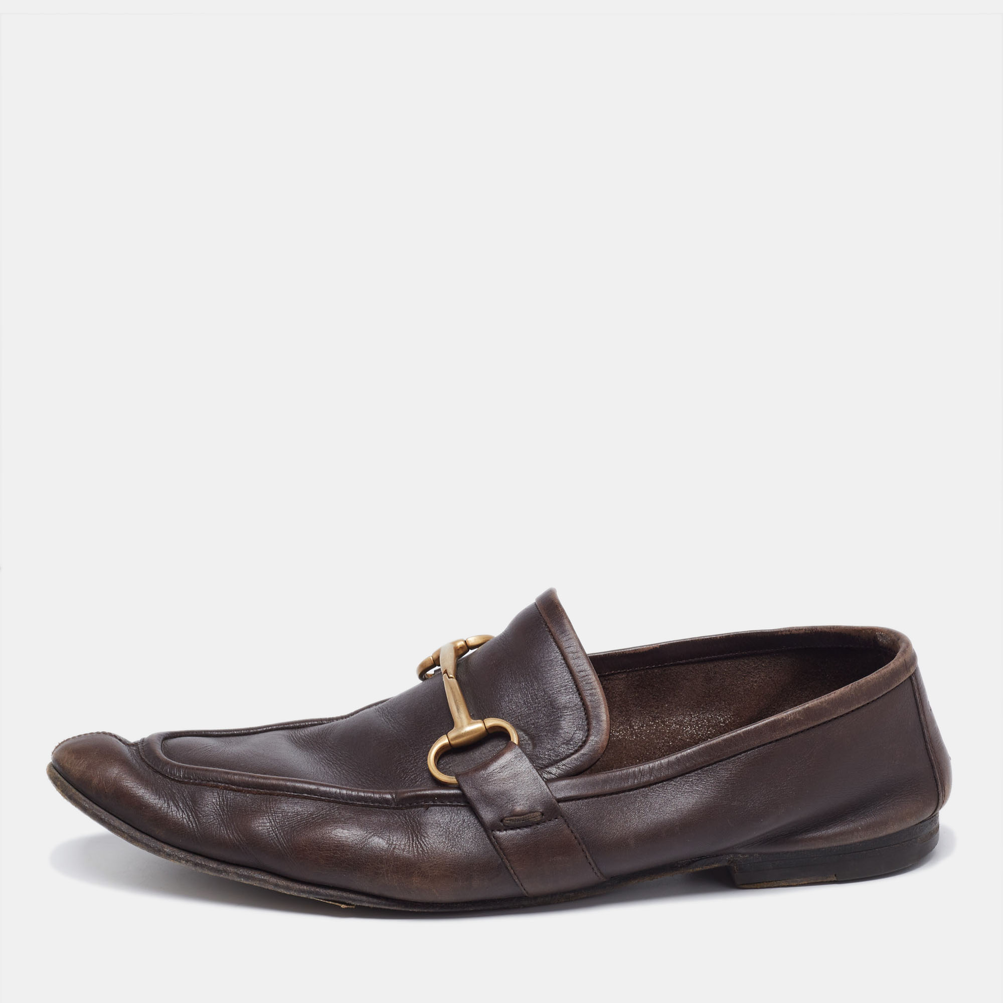 

Gucci Dark Brown Leather Jordaan Horsebit Slip On Loafers Size