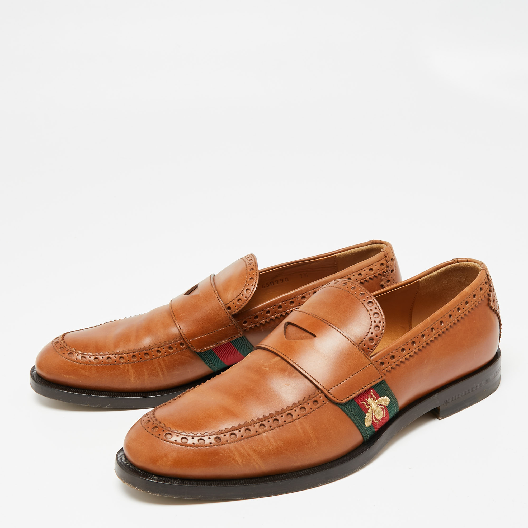 

Gucci Brown Leather Web Slip On Loafers Size