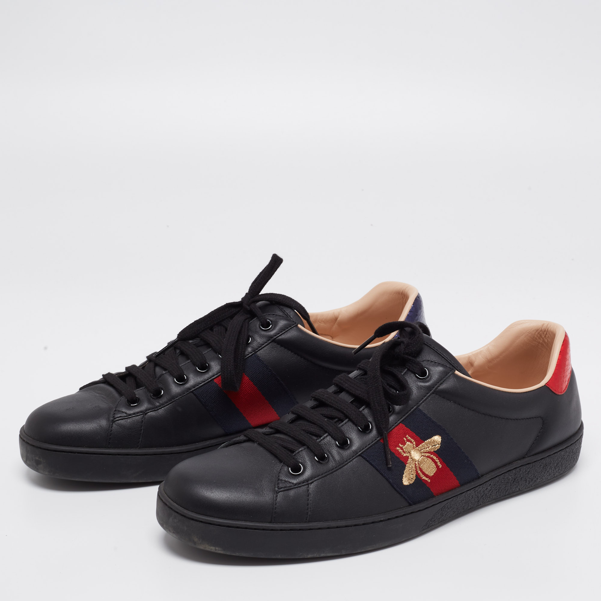 

Gucci Black Leather Web Ace Sneakers Size