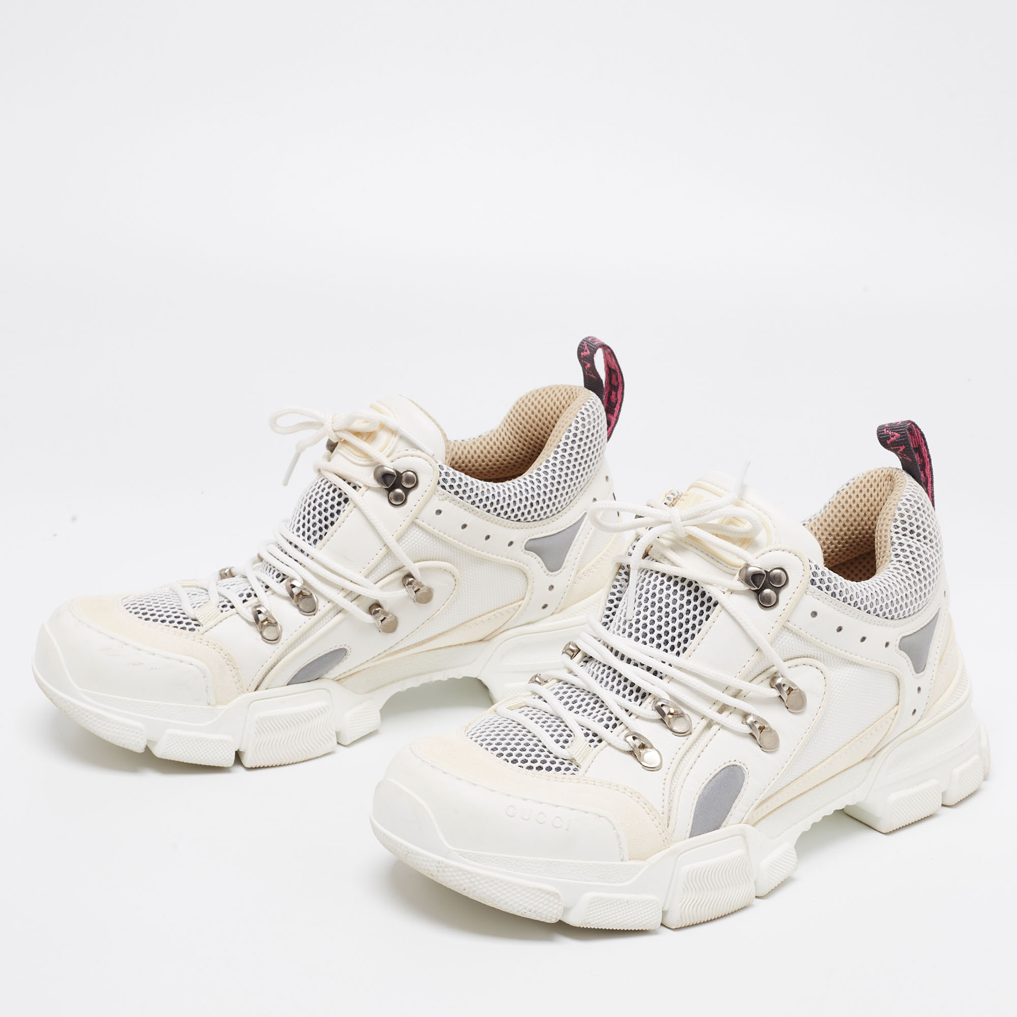 

Gucci White/Cream Mesh And Leather Flashtrek Sneakers Size