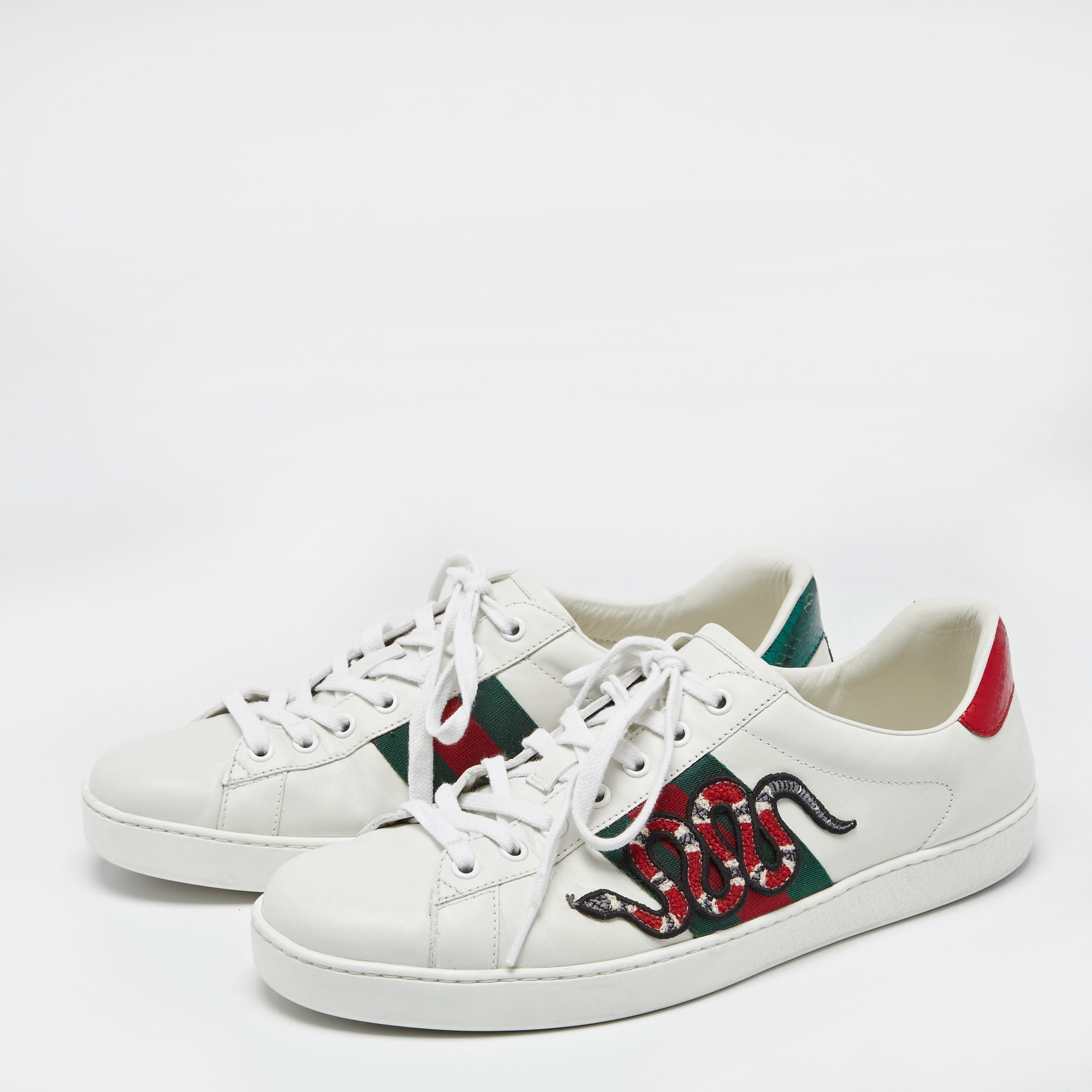 

Gucci White Leather Ace Snake Sneakers Size