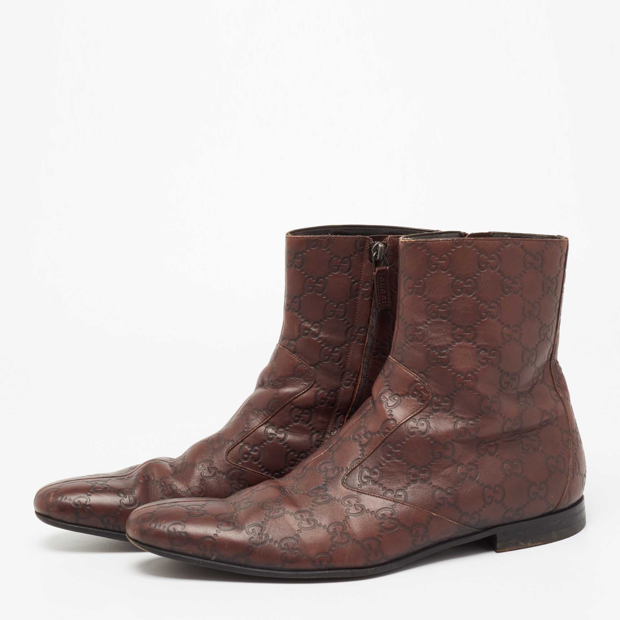

Gucci Dark Brown Guccissima Leather Ankle Length Boots Size