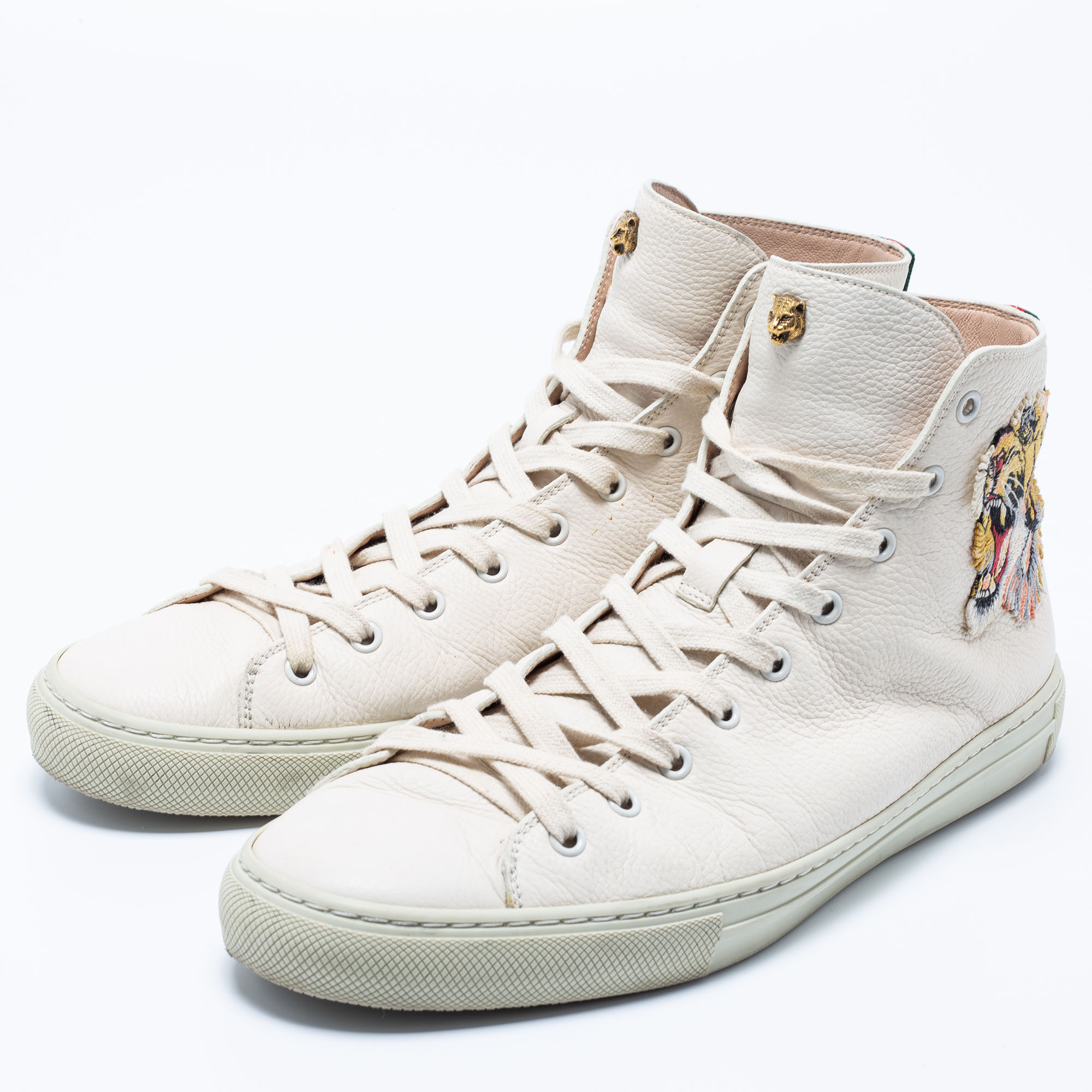 

Gucci Cream Leather Tiger Embroidered High Top Sneaker Size