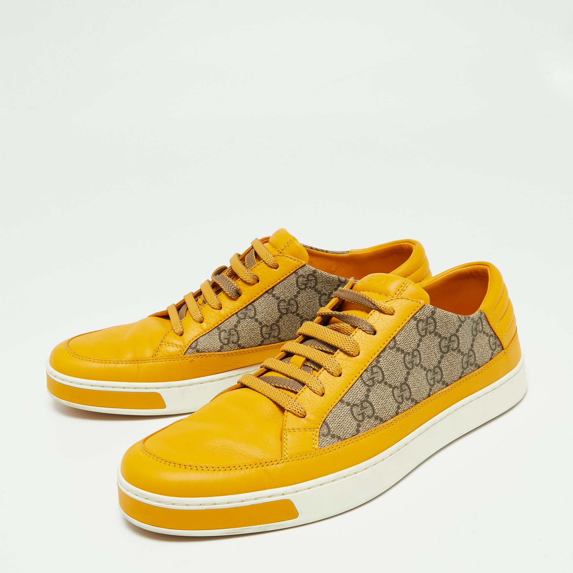 

Gucci Yellow/Beige GG Canvas and Leather Low Top Sneakers Size