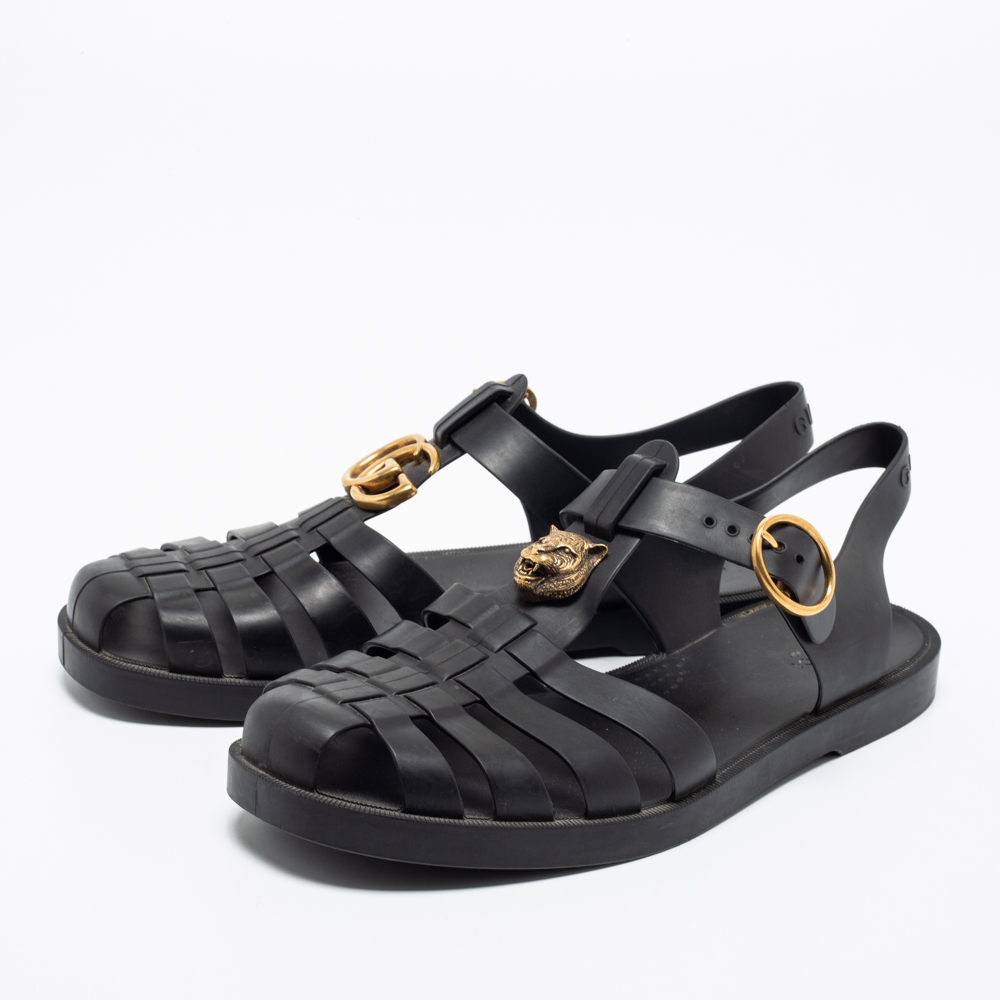 

Gucci Black Rubber GG Buckle Strap Sandals Size