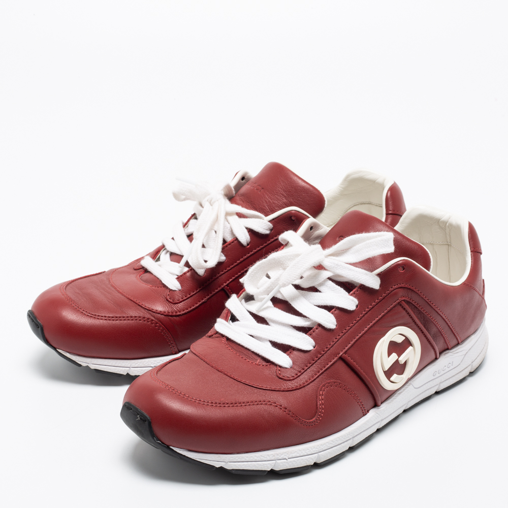 

Gucci Red Leather Interlocking GG Low Top Sneakers Size