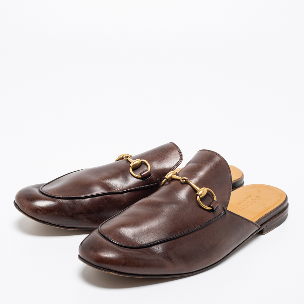 

Gucci Brown Leather Princetown Horsebit Mules Size