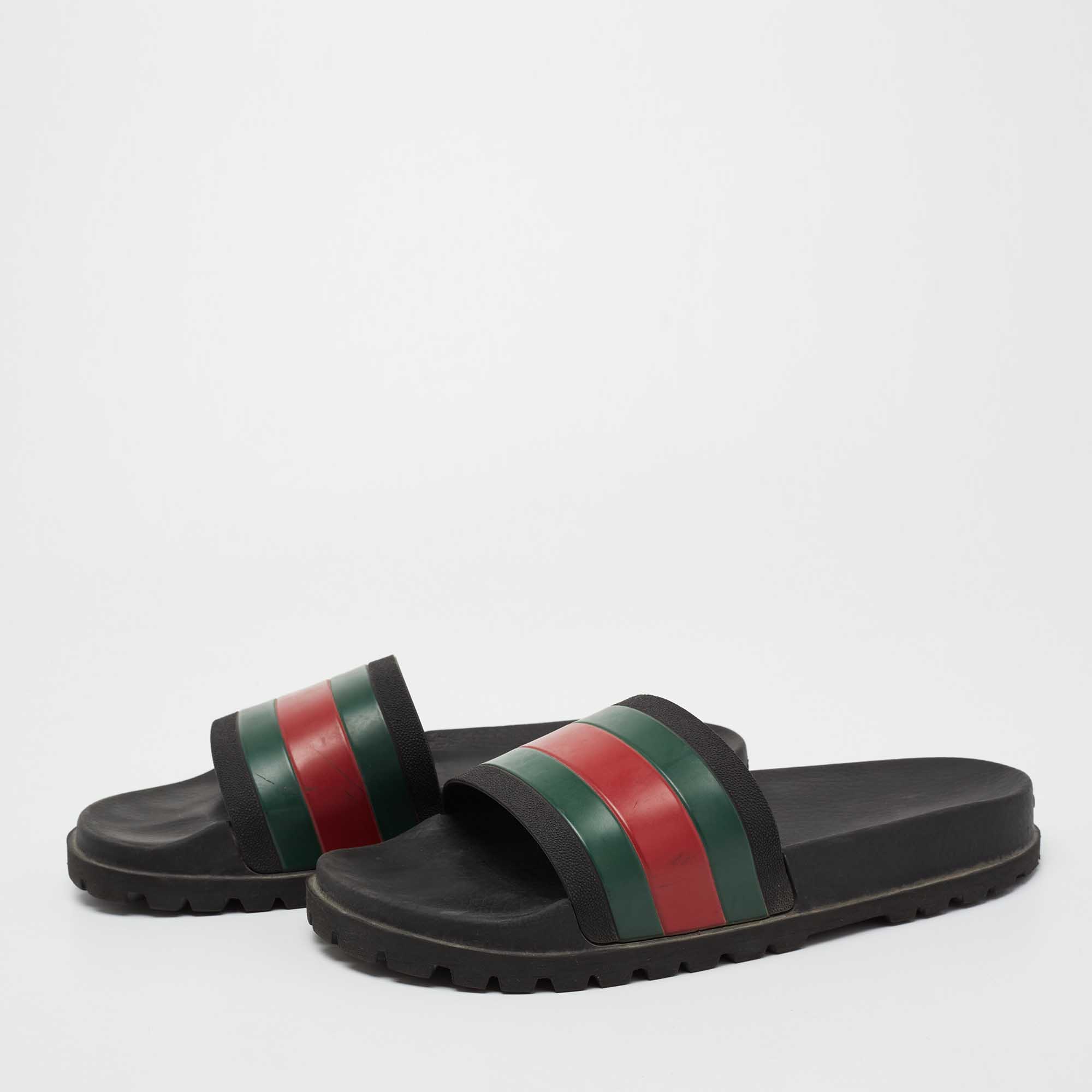 

Gucci Black Rubber Web Detail Slide Sandals Size