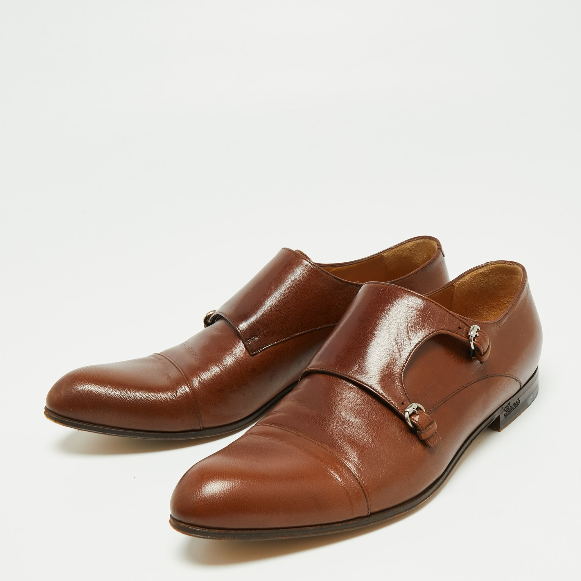 

Gucci Brown Leather Double Buckle Monk Strap Oxfords Size