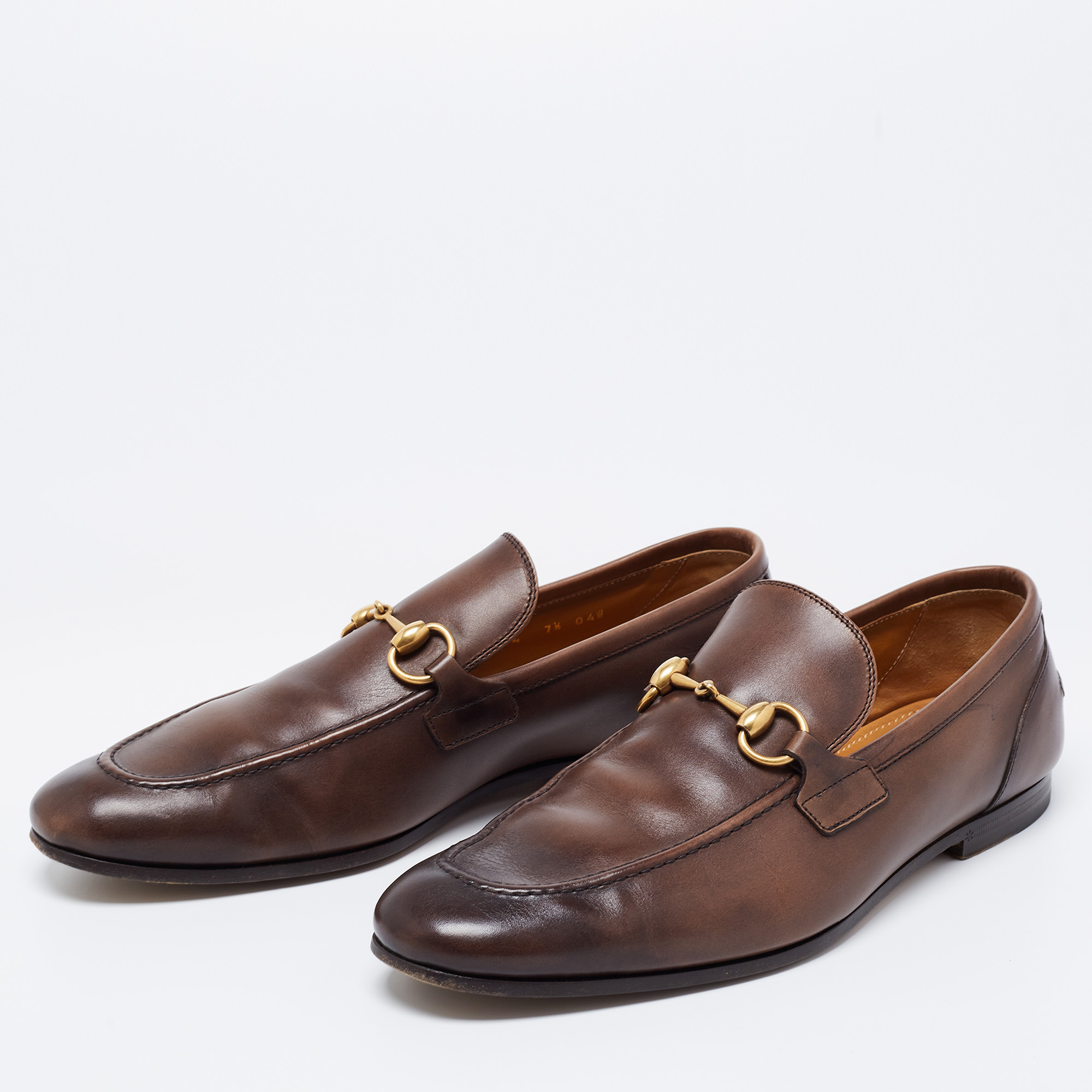 

Gucci Brown Leather Jordaan Horsebit Loafers Size