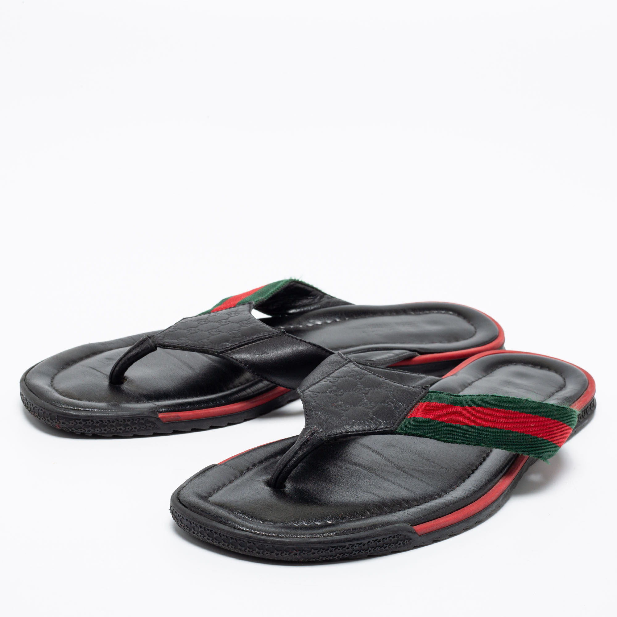 

Gucci Black GG Leather Web Detail Thong Flat Sandals Size