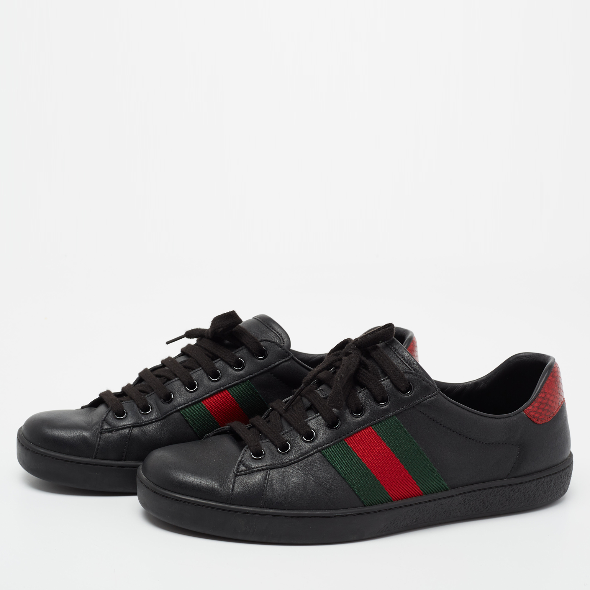 

Gucci Black Leather And Snake Embossed Leather Ace Sneakers Size