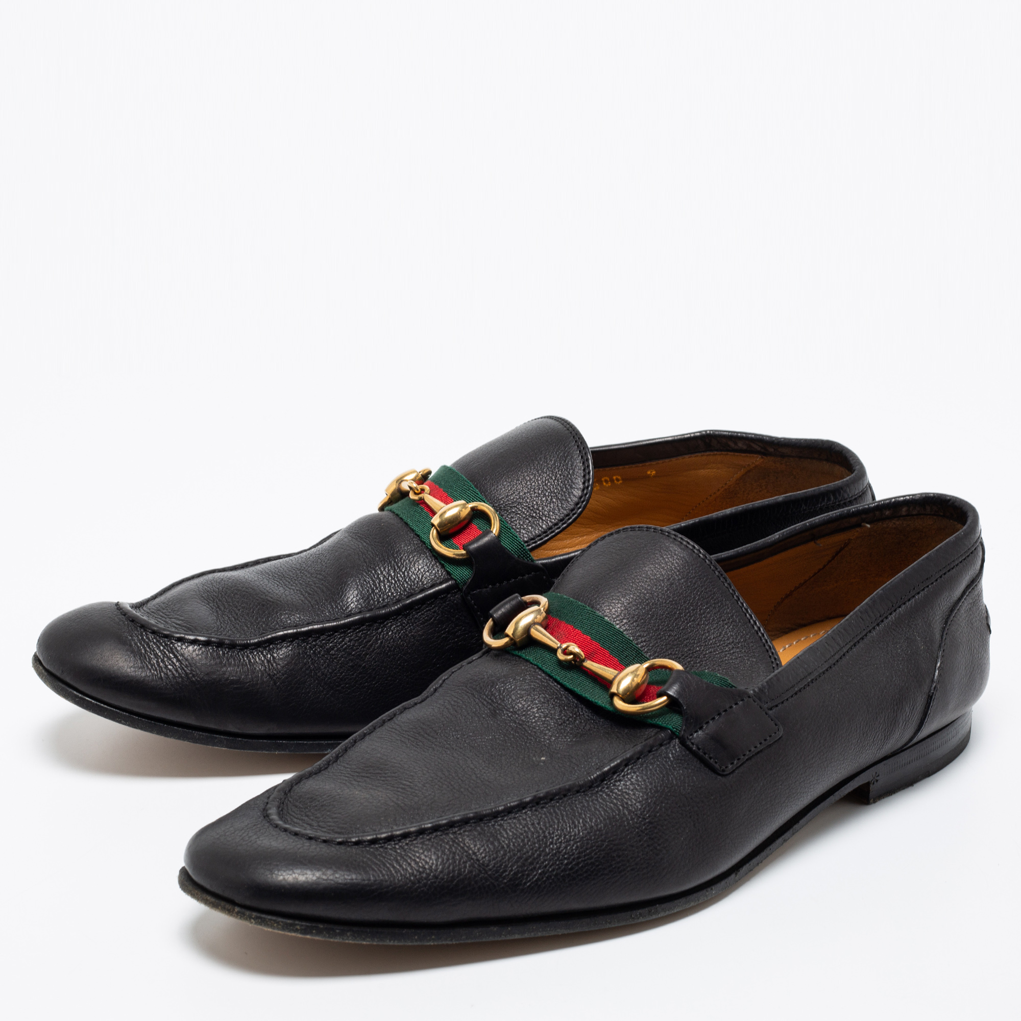 

Gucci Black Leather Web Horsebit Loafers Size