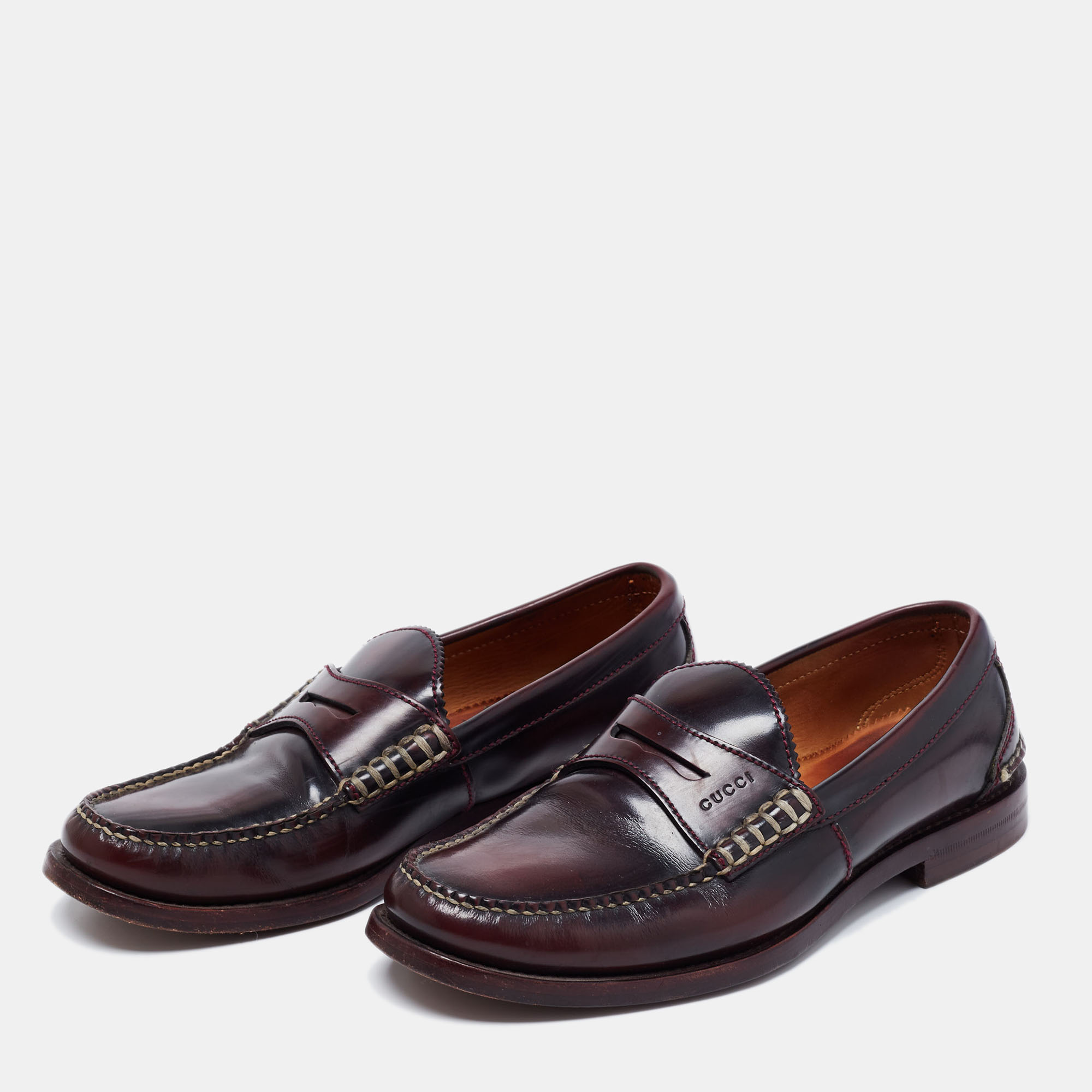 

Gucci Two Tone Leather Penny Loafers Size, Burgundy