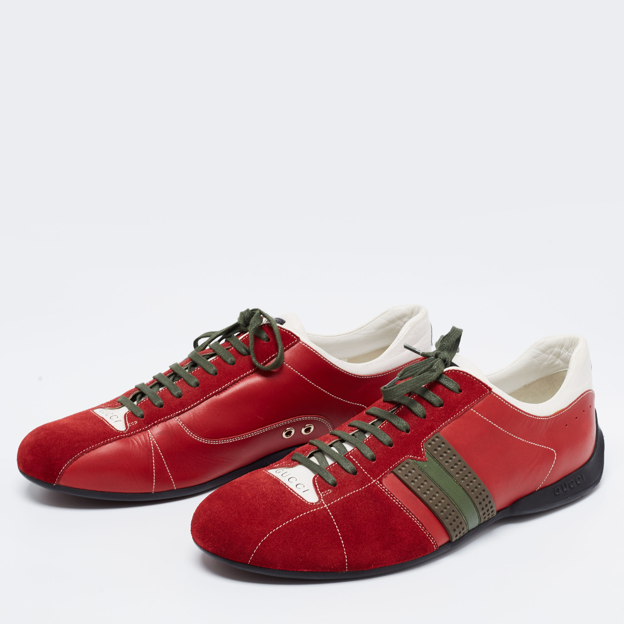 

Gucci Red/White Suede And Leather Web Sneakers Size