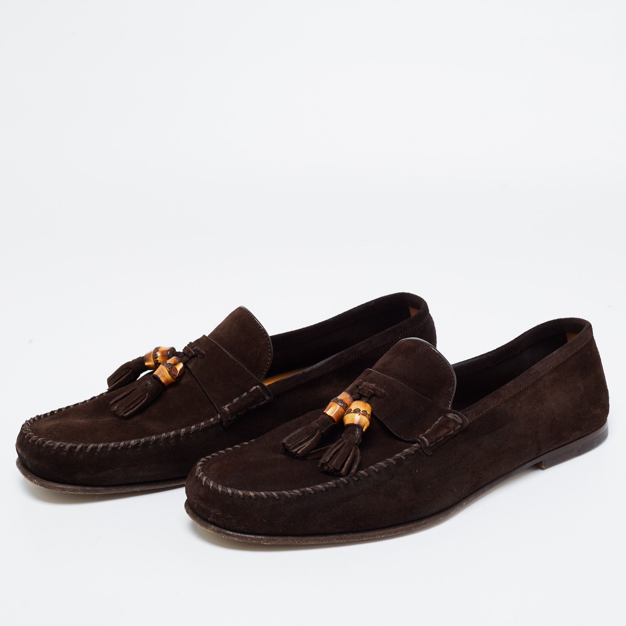 

Gucci Brown Suede Bamboo Tassel Slip On Loafers Size