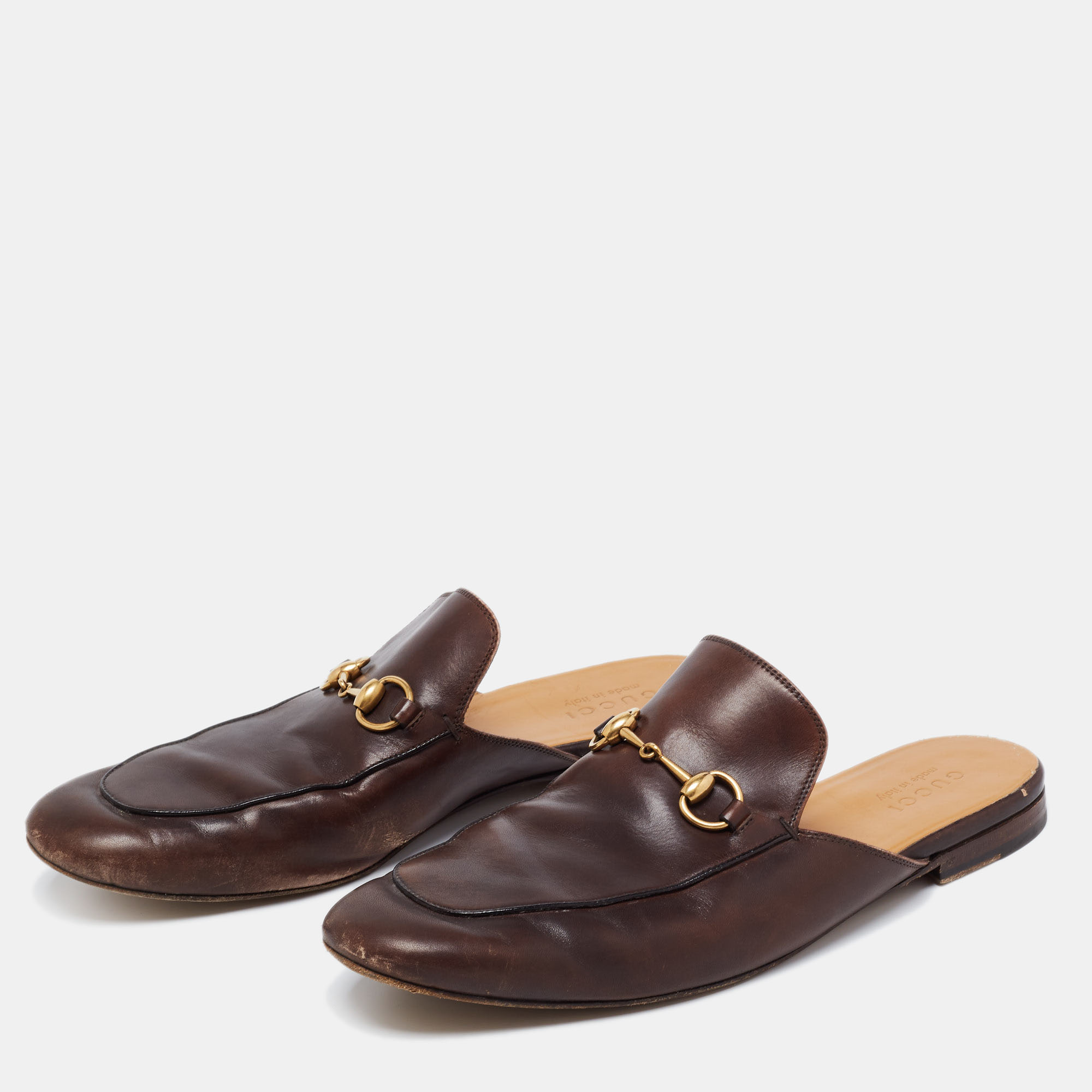 

Gucci Dark Brown Leather Princetown Horsebit Mules Size