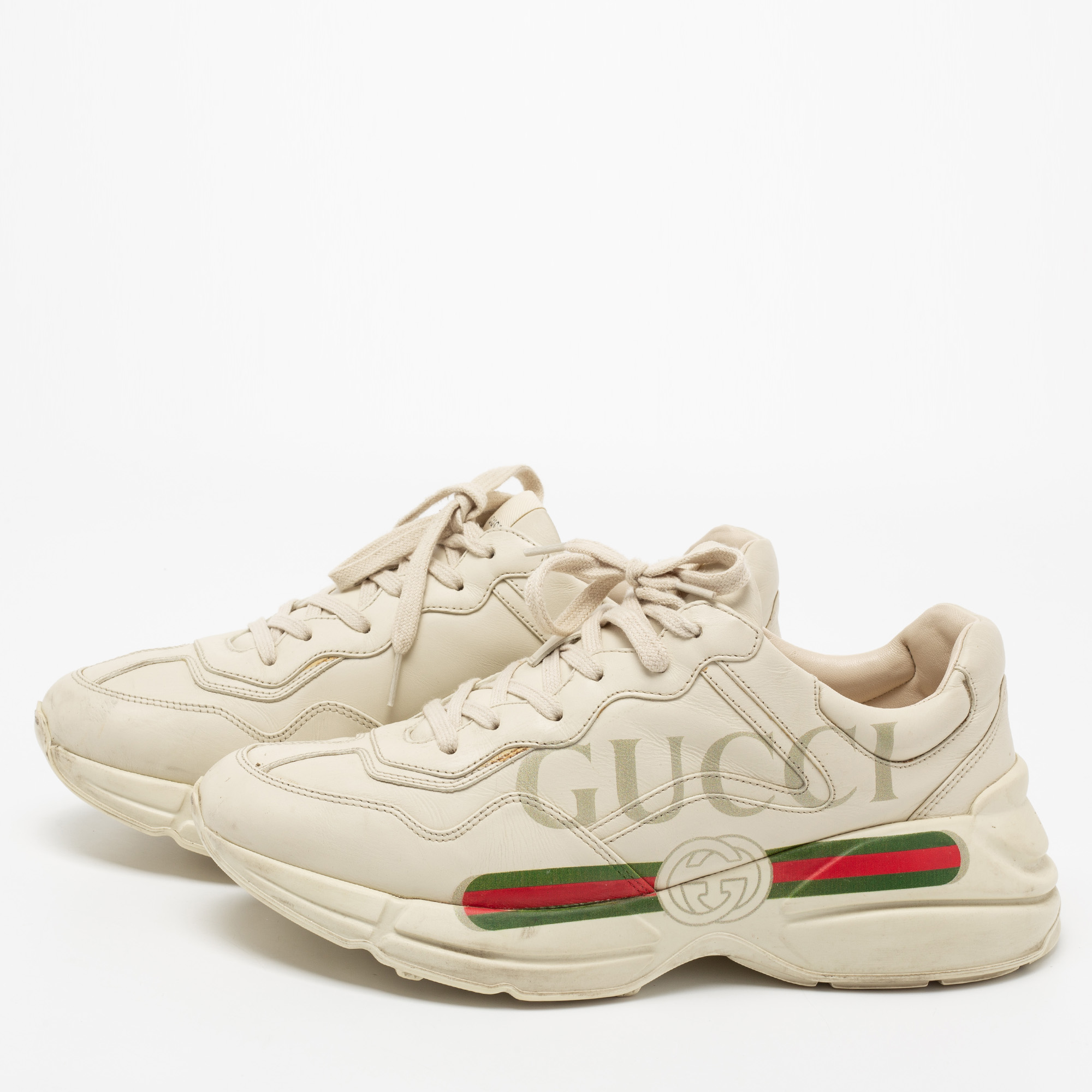 

Gucci Cream Leather Rhyton Lace Up Sneakers Size