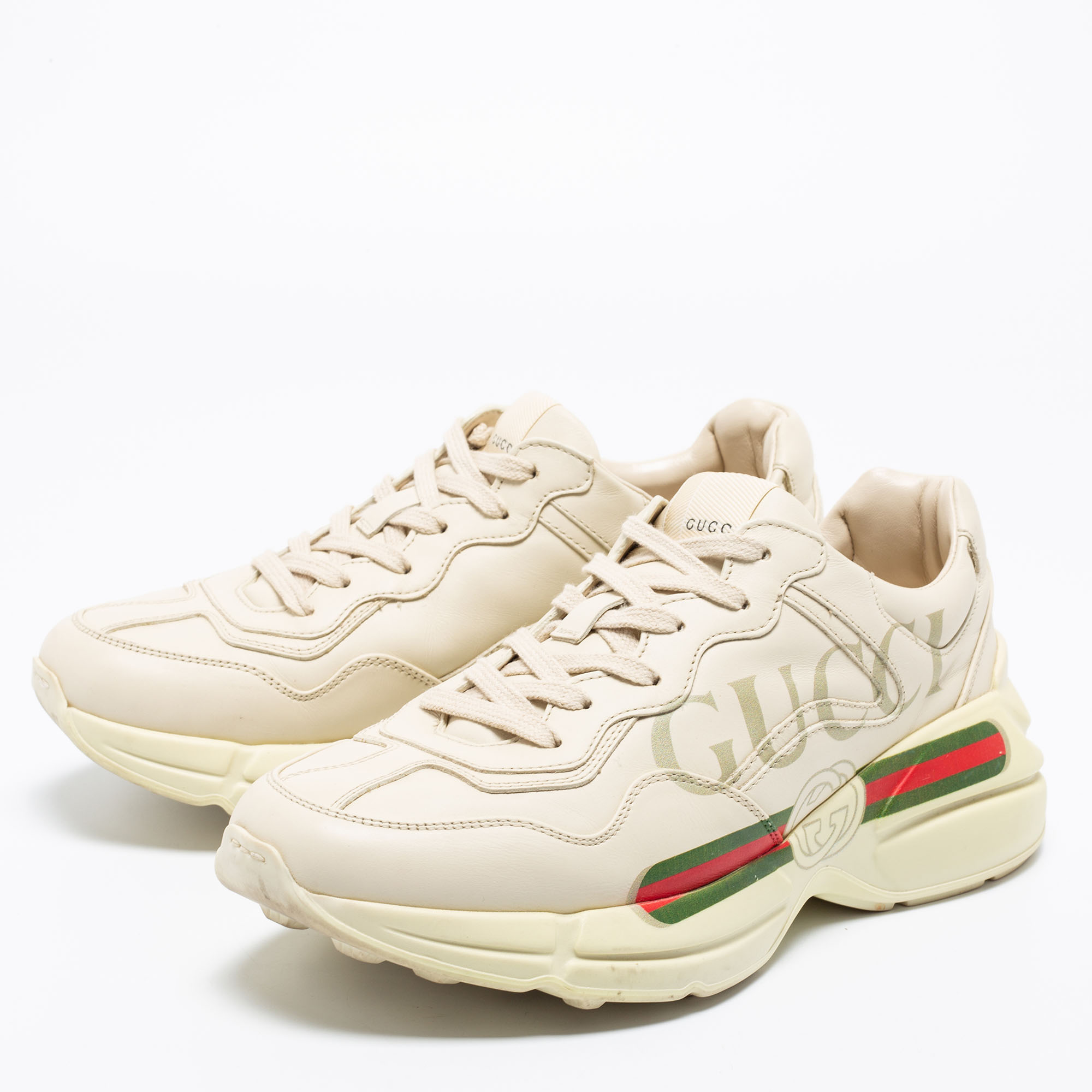 

Gucci Cream Leather Rhyton Lace Up Sneakers Size