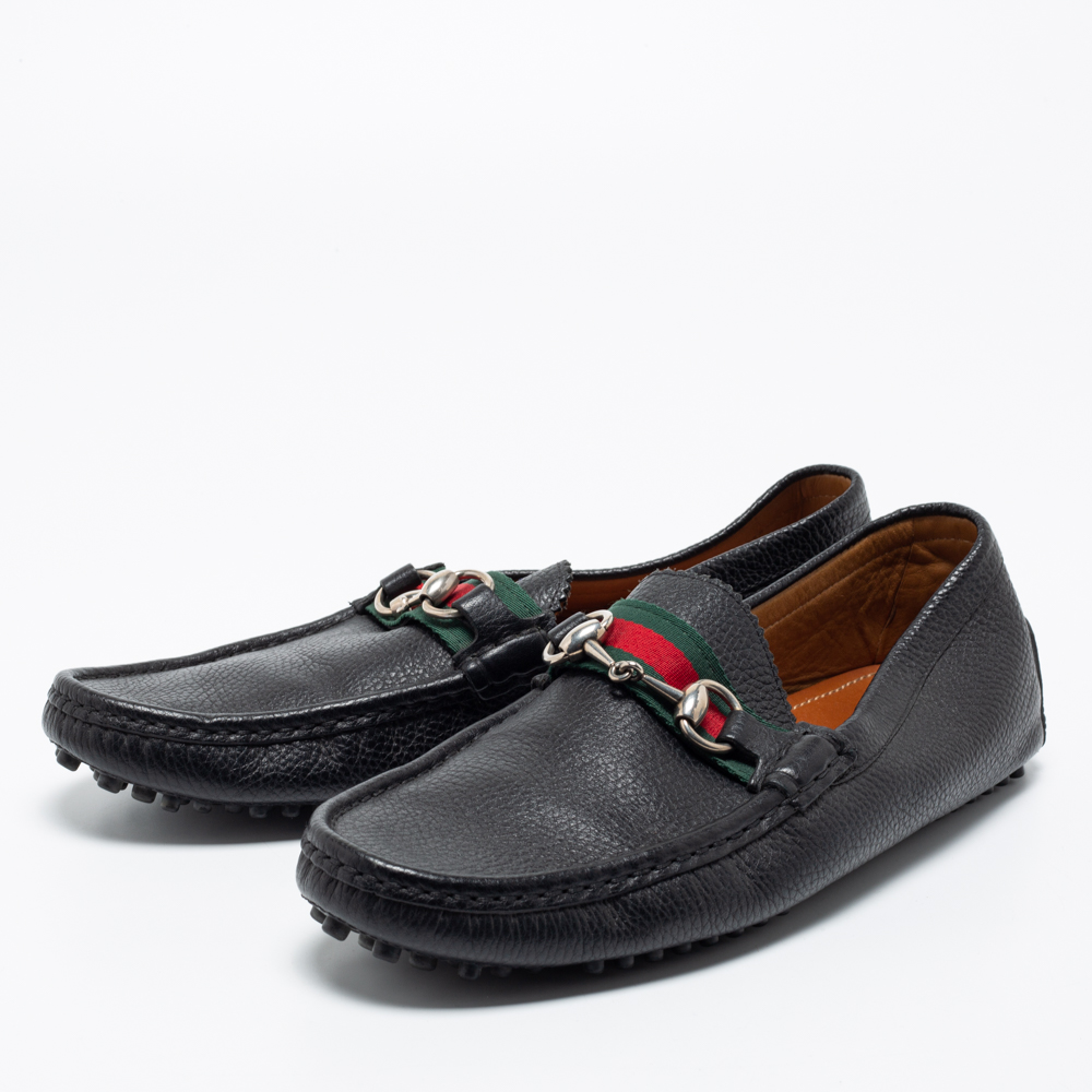 

Gucci Black Leather Horsebit Slip on Loafers Size