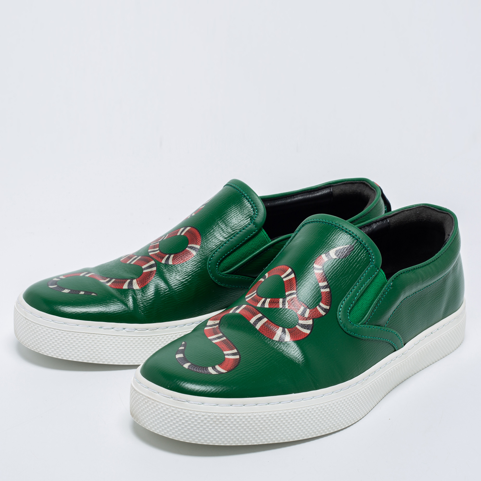 

Gucci Green Leather Dublin Snake Slip On Sneakers Size