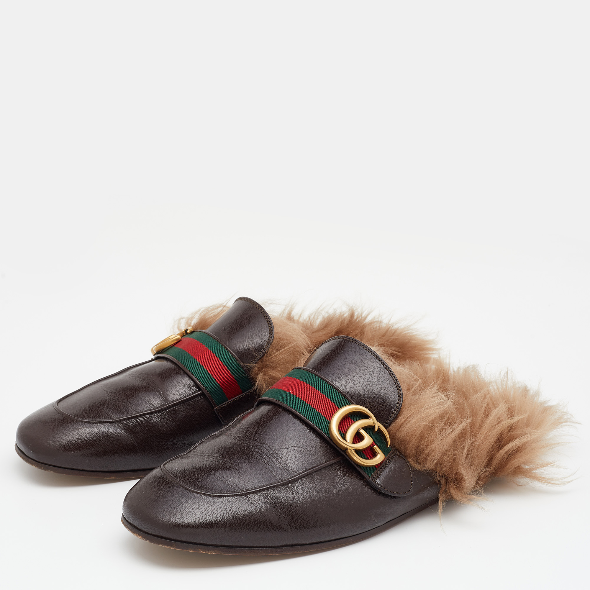 

Gucci Green Velvet Princetown Horsebit Flat Mules Size 45, Brown