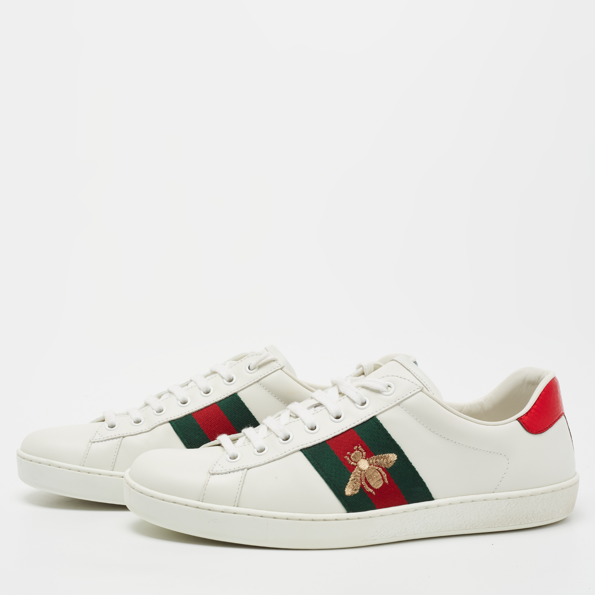 

Gucci White Leather Embroidered Bee Ace Low-Top Sneakers Size
