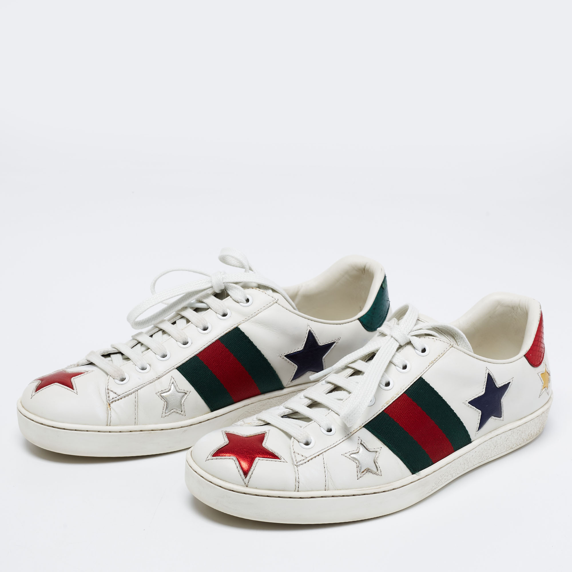

Gucci White Leather And Canvas Star Ace Sneakers Size