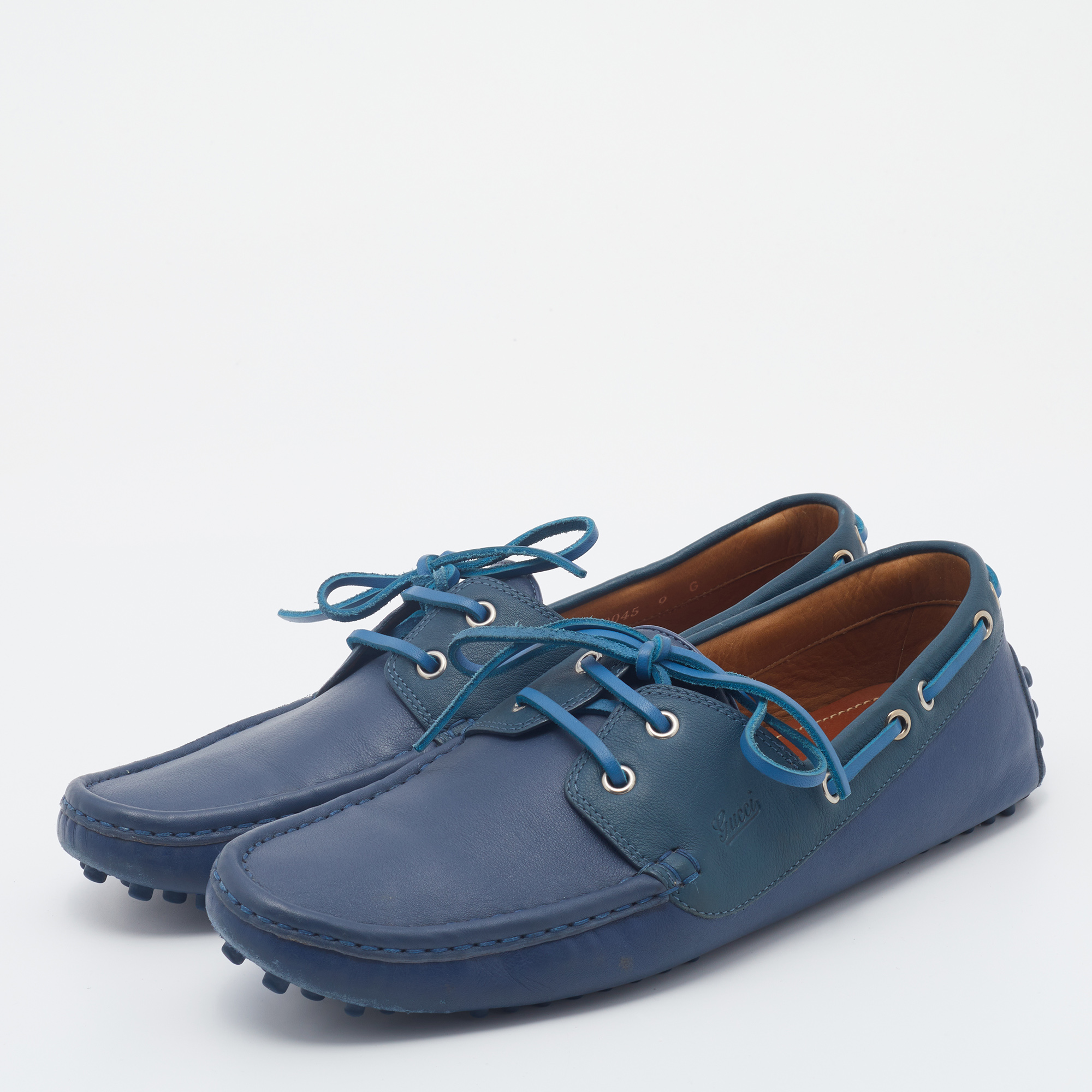

Gucci Blue Leather Boat Bow Slip On Loafers Size