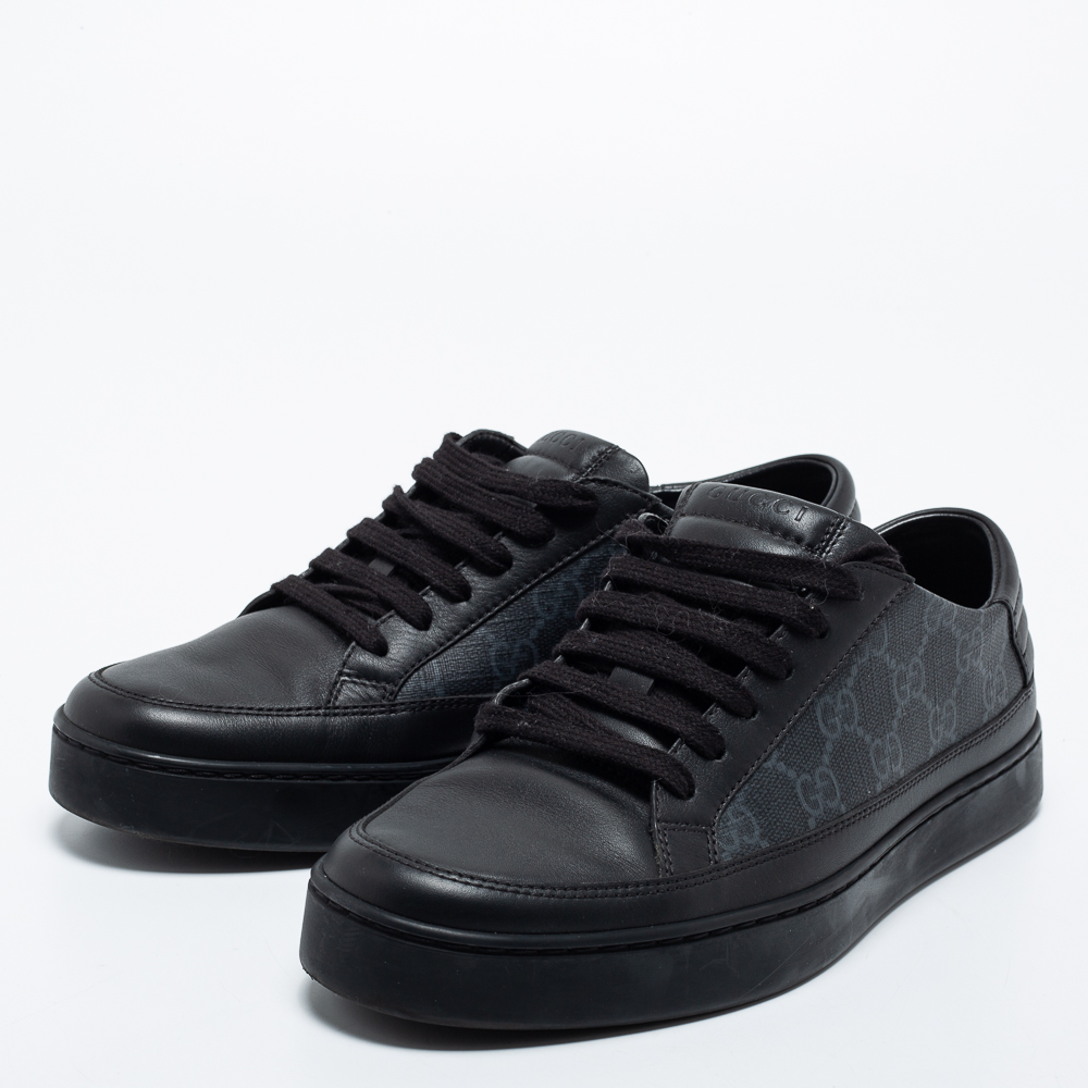 

Gucci Black Leather And GG Canvas Low Top Sneakers Size 39. 5