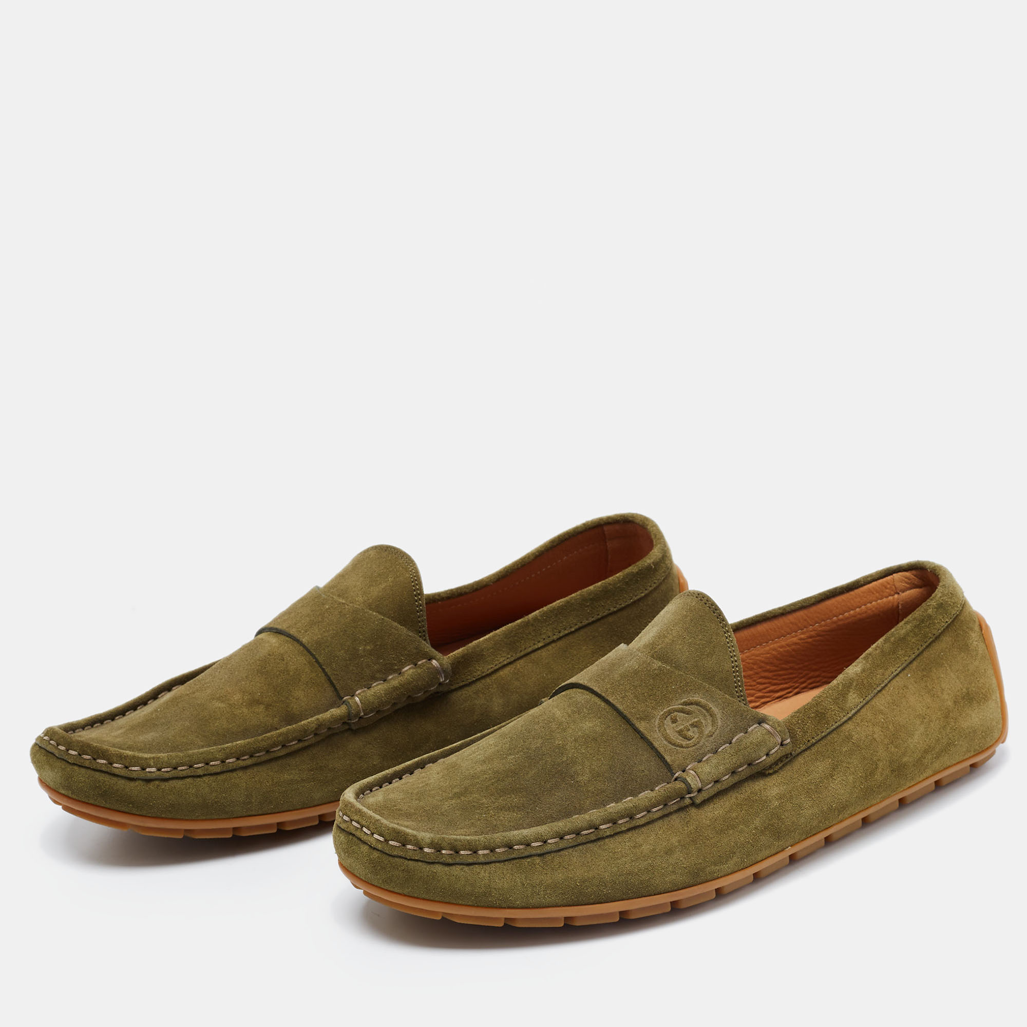 

Gucci Olive Green Suede Penny Loafers Size