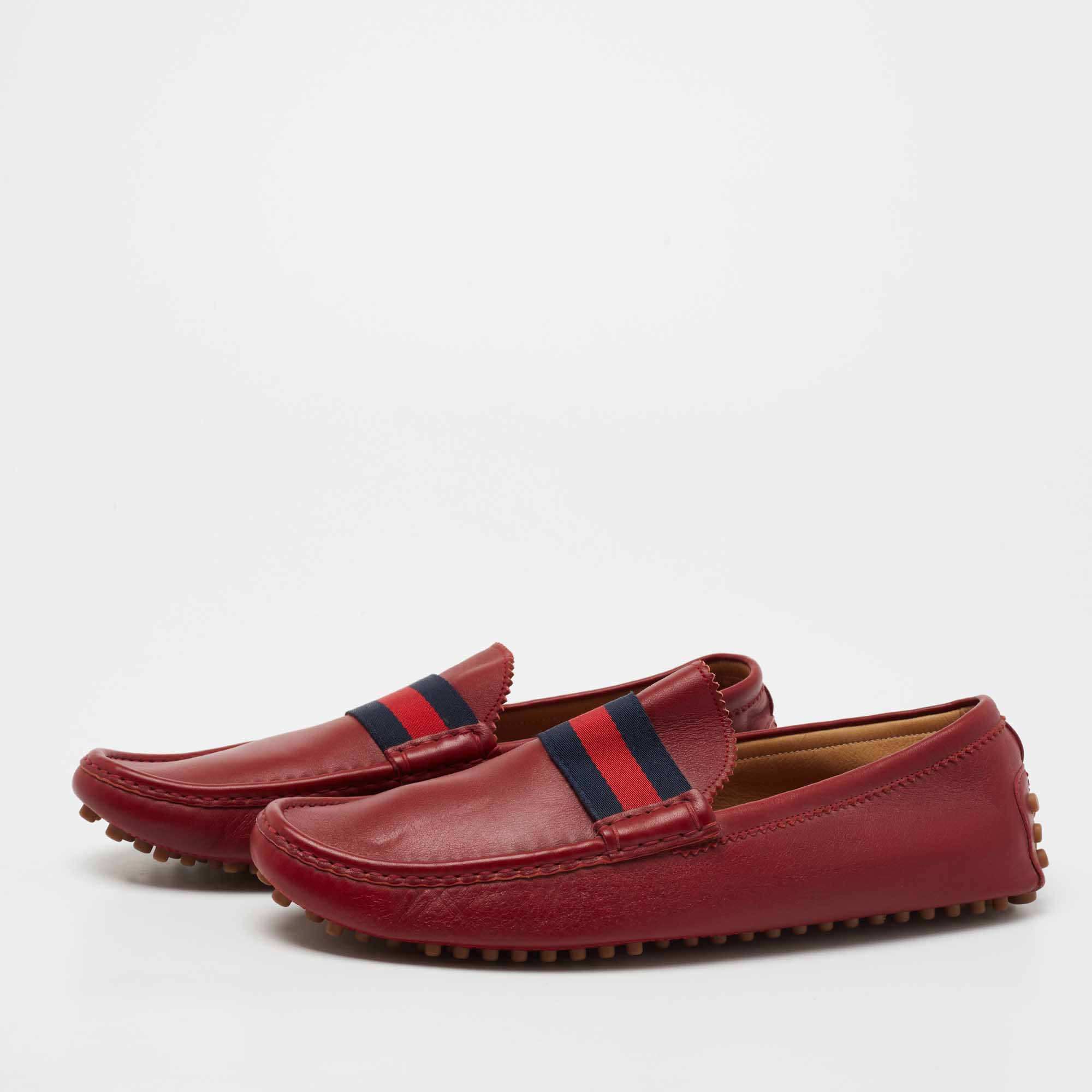 

Gucci Red Leather New Auger Sylvie Web Loafers Size