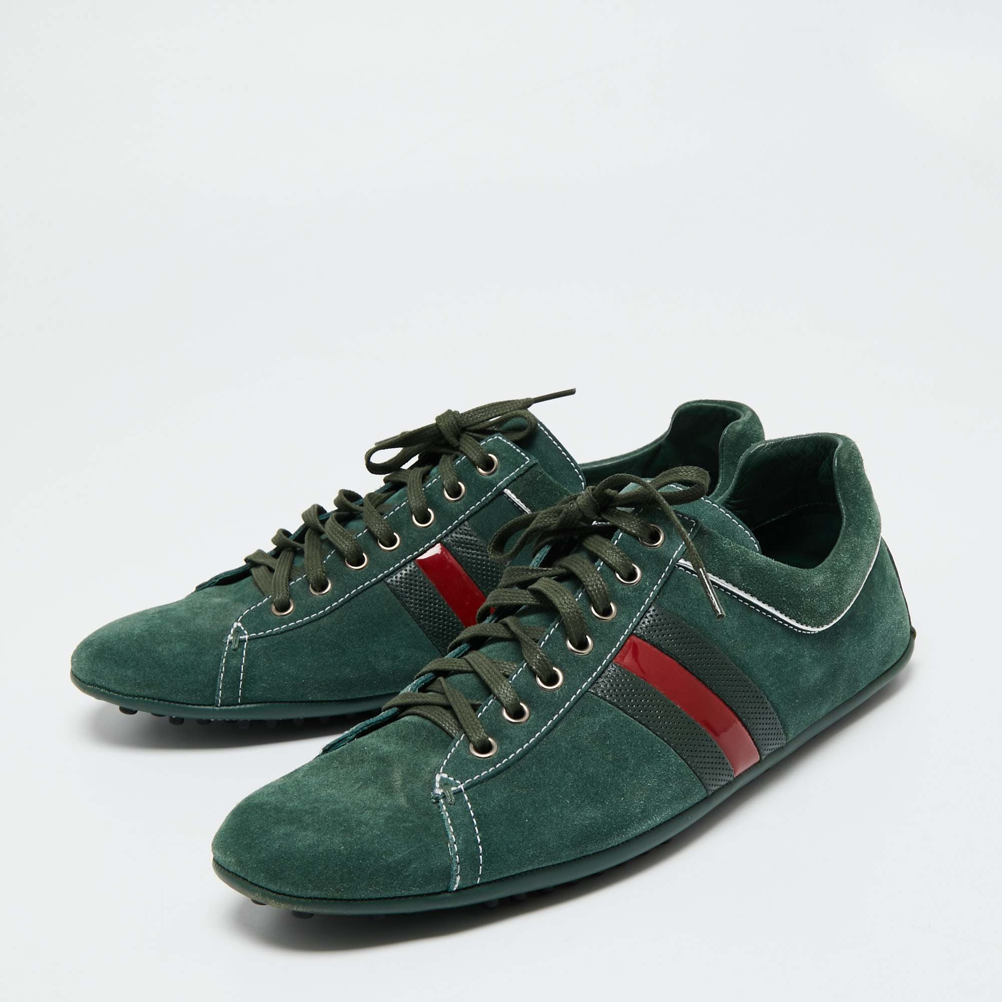 

Gucci Green Suede Web Driver Sneakers Size