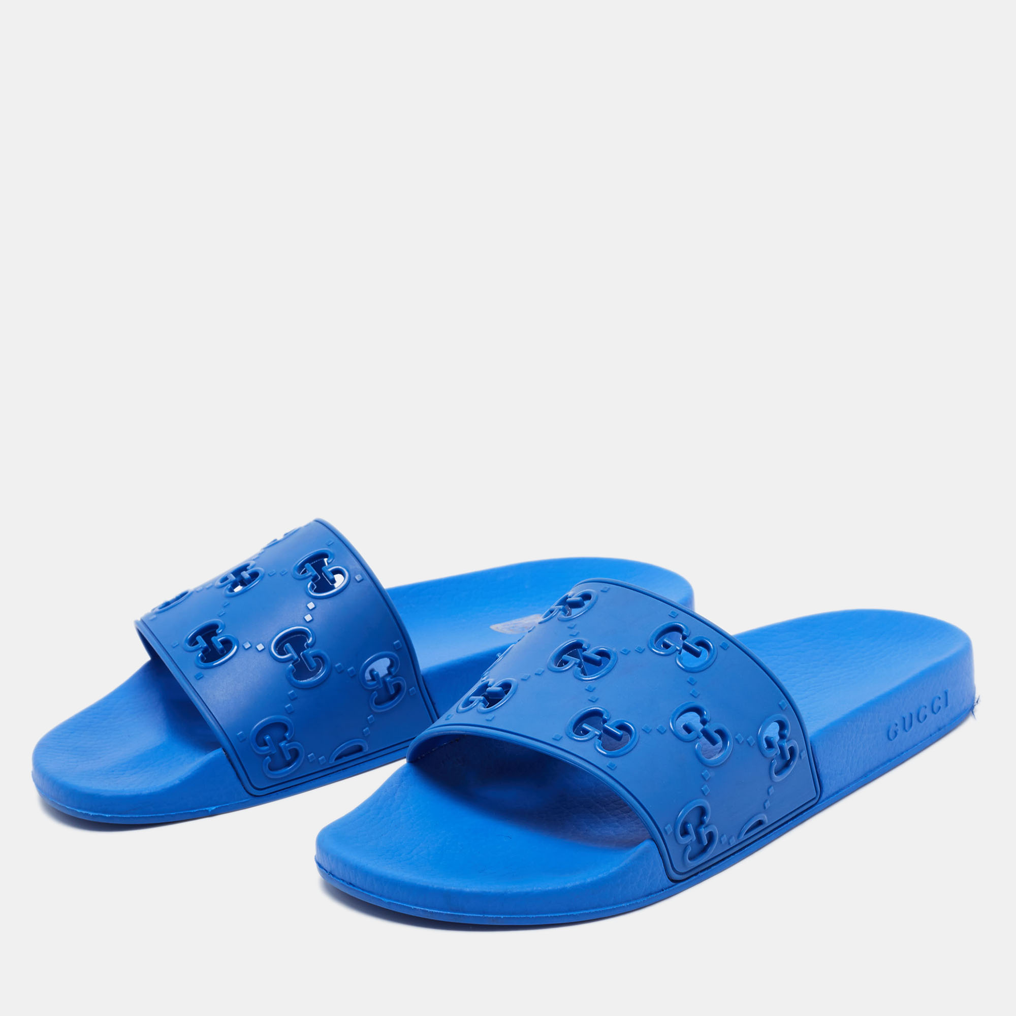 

Gucci Blue GG Rubber Slide Flat Sandals Size