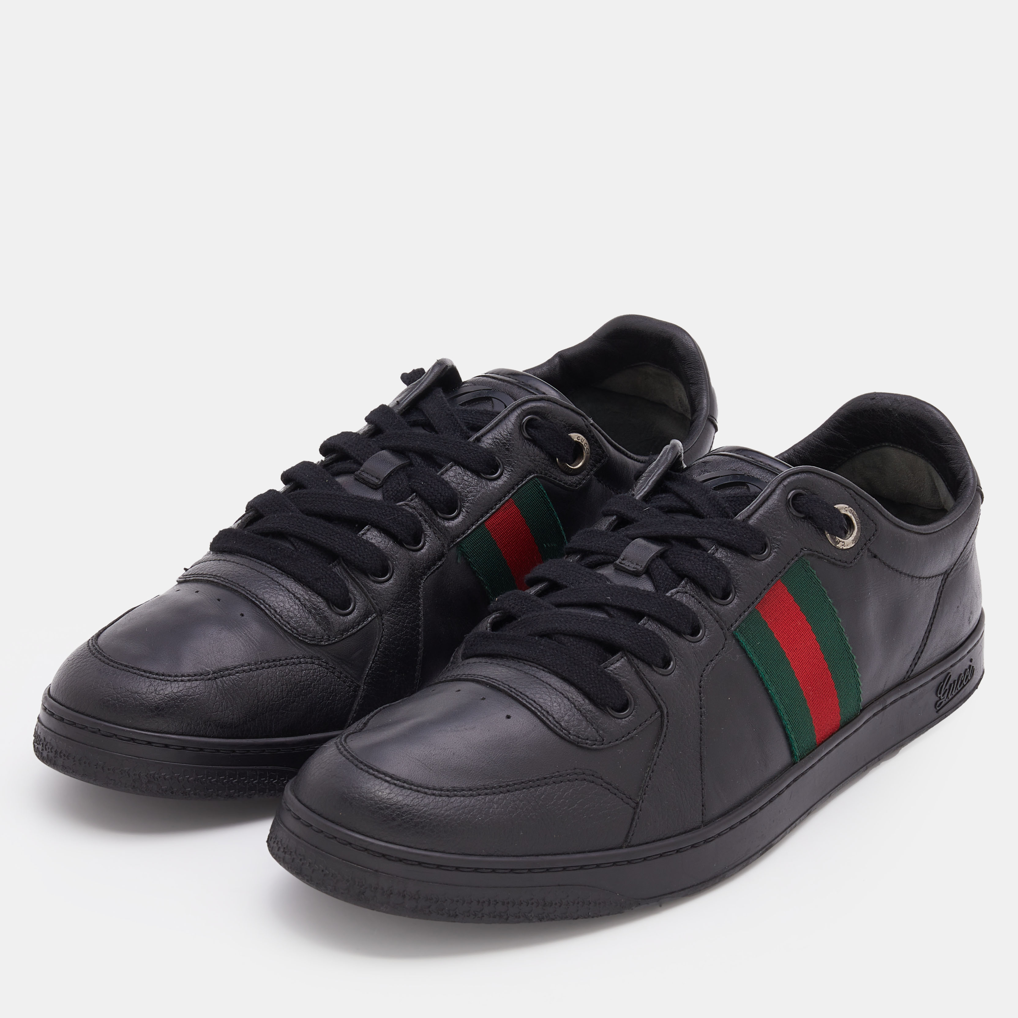 

Gucci Black Leather Web Low Top Sneakers Size