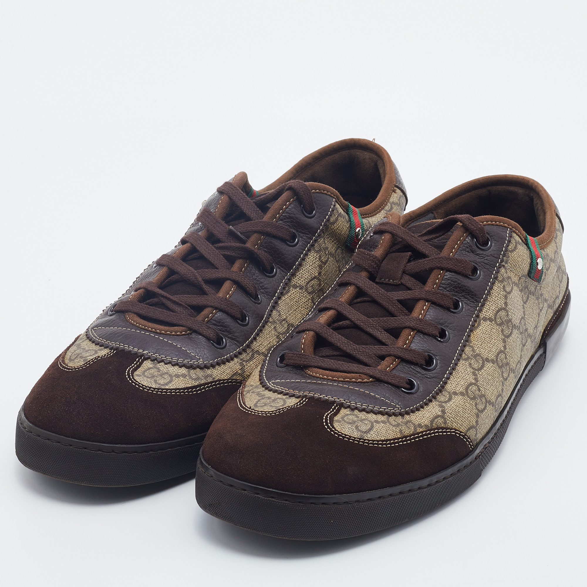 

Gucci Beige/Brown GG Supreme Canvas And Suede Low Top Sneakers Size