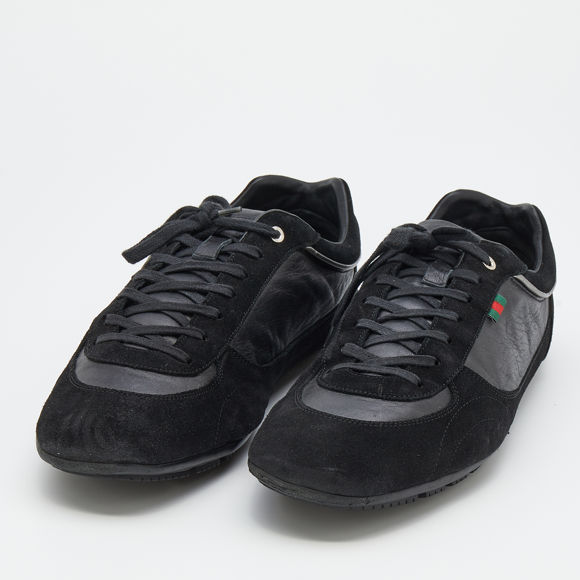 

Gucci Black Suede And Leather Web Low Top Sneakers Size